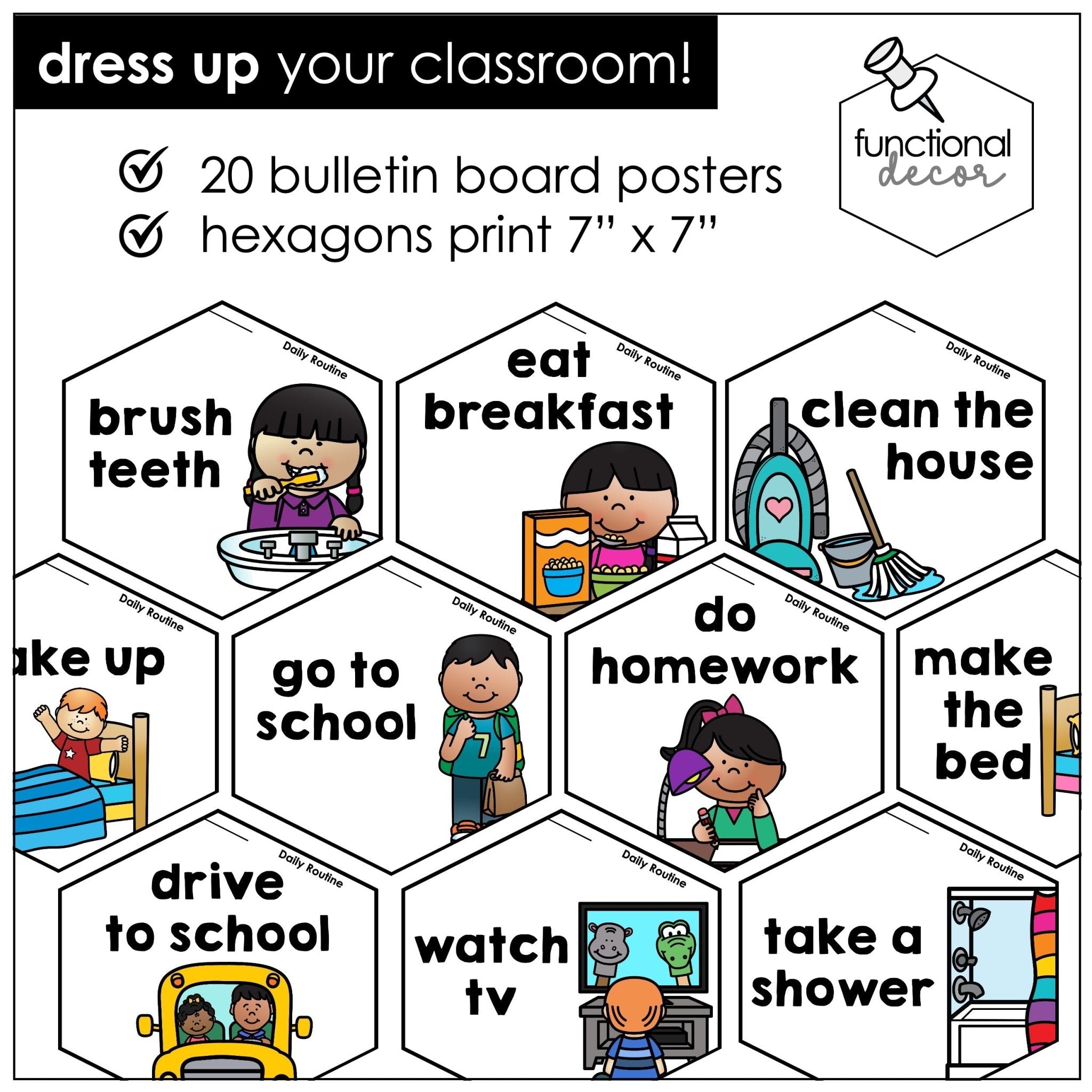 Daily Routine Vocabulary Posters – ESL/ELL Action Verbs for Present Simple - Hot Chocolate Teachables