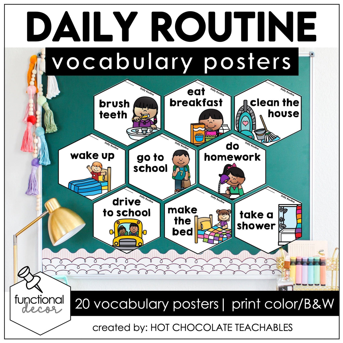 English Routine Poster Daily Routine Vocabulary Posters for ESL & Elementary
