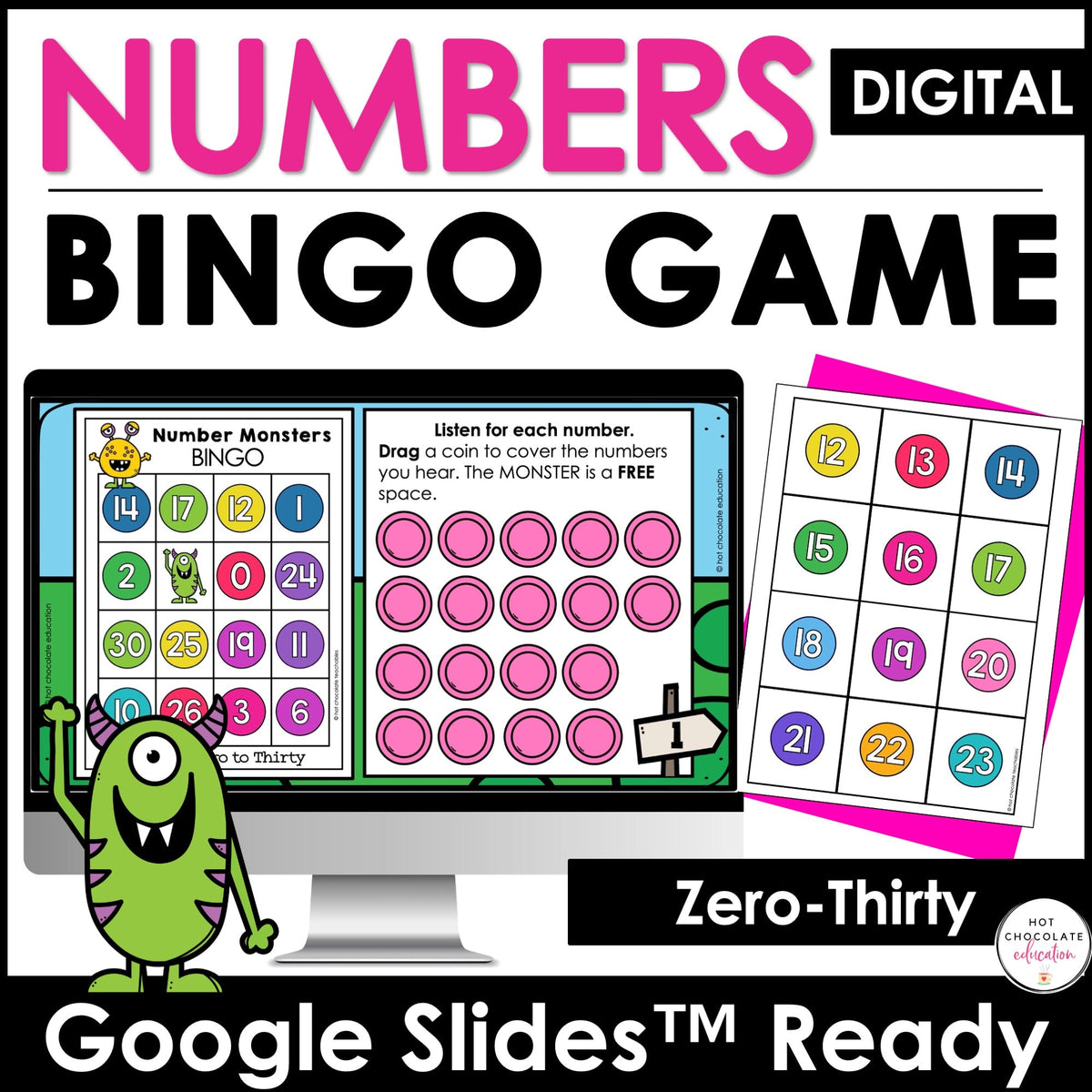 Digital Number Bingo 0–30 – Google Slides™ Fluency Game - Hot Chocolate Teachables