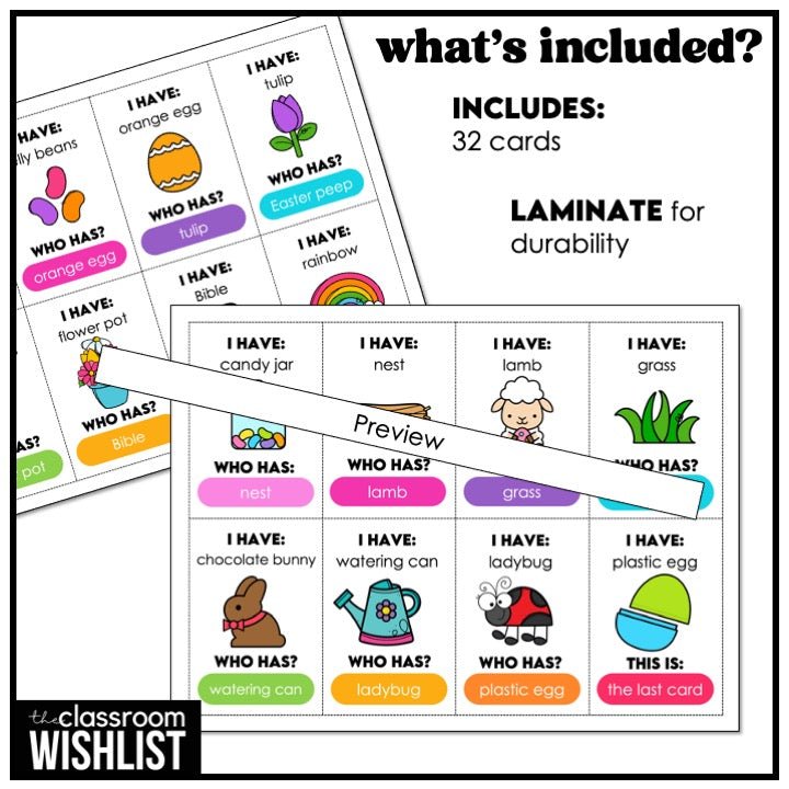 Easter I Have, Who Has? Card Game | Spring Vocabulary Activity - Hot Chocolate Teachables