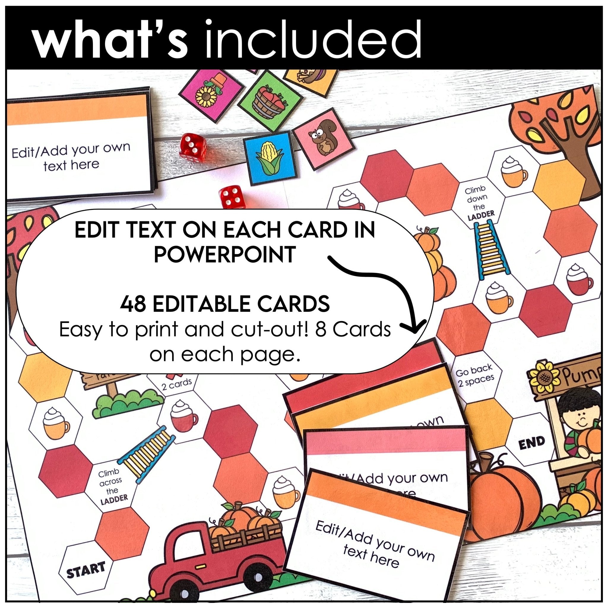 Editable Autumn / Fall Theme Game Board - Create a Board Game for ANY subject - Hot Chocolate Teachables