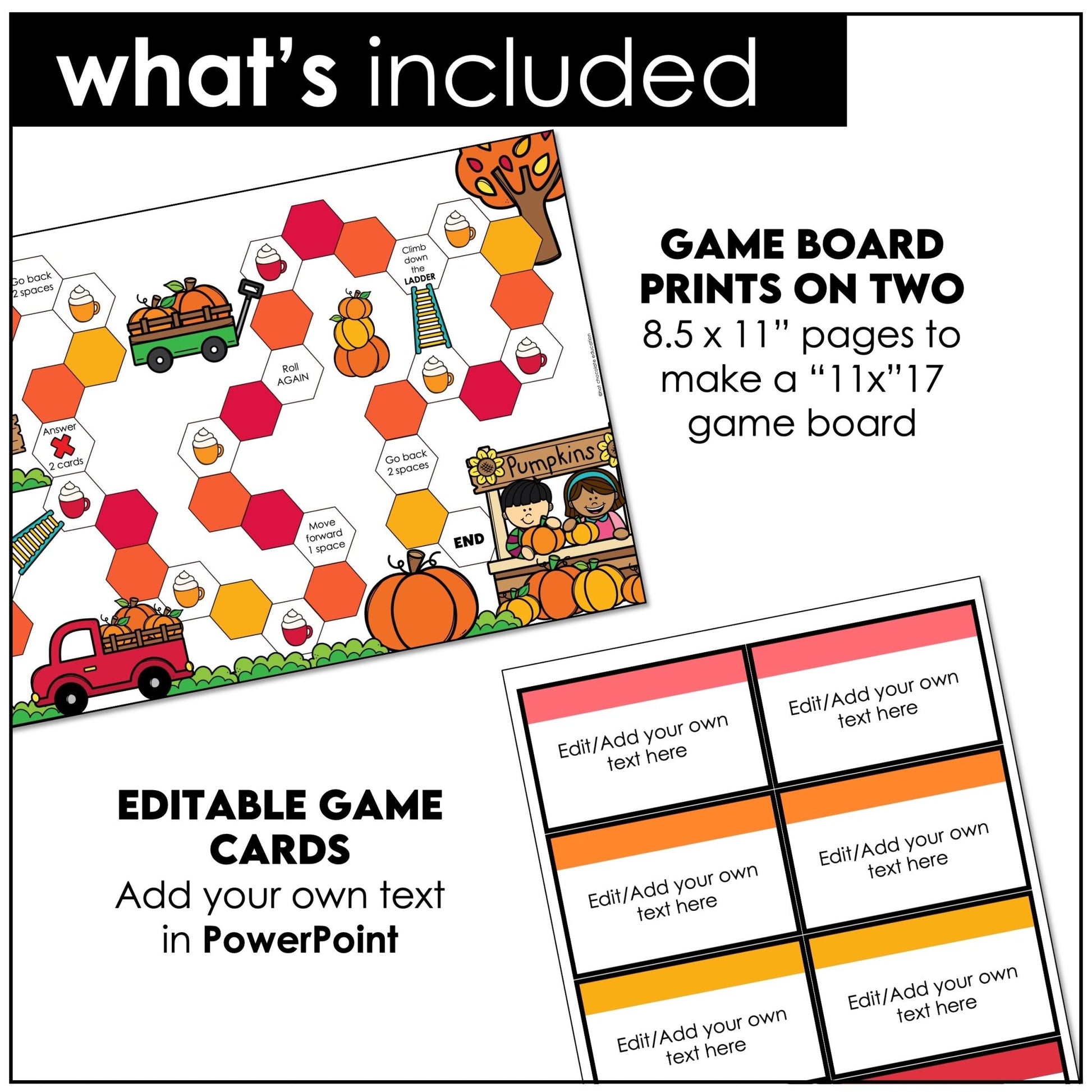 Editable Autumn / Fall Theme Game Board - Create a Board Game for ANY subject - Hot Chocolate Teachables