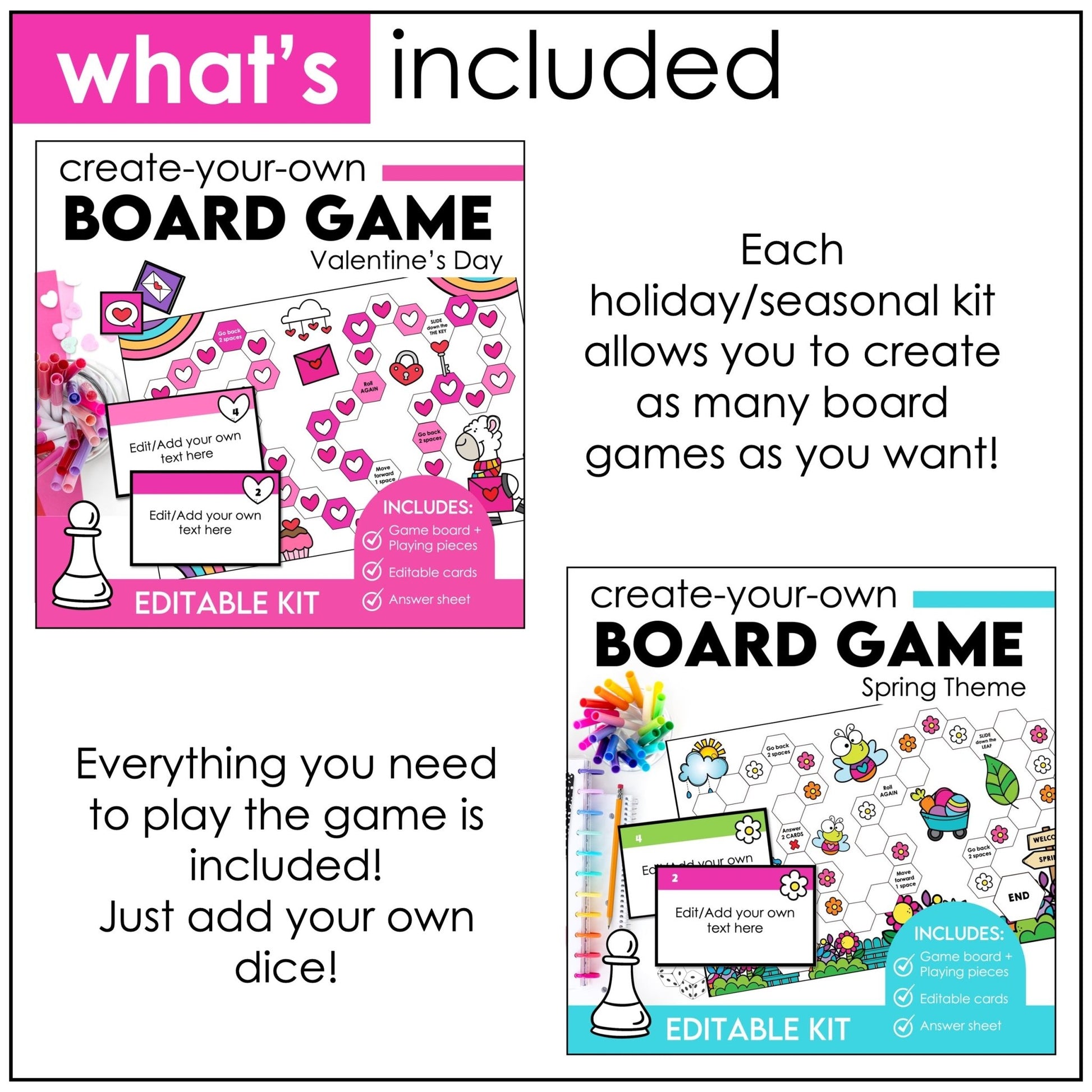 Editable Board Game Bundle - Templates with Editable Game Cards for ANY subject - Hot Chocolate Teachables