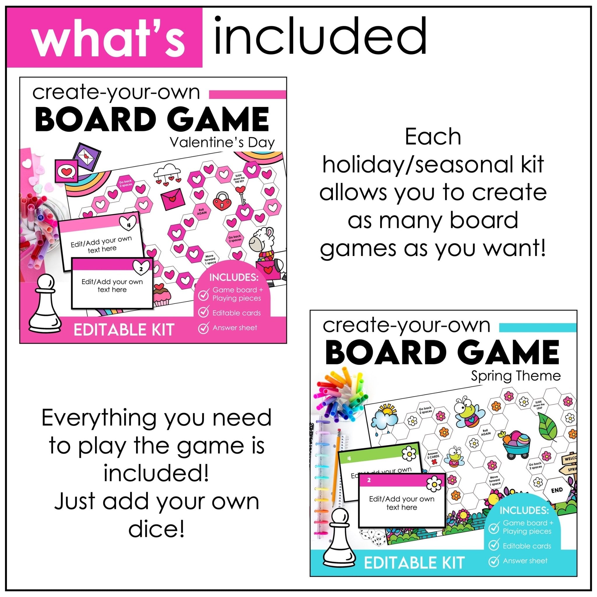 Editable Board Game Bundle - Templates with Editable Game Cards for ANY subject - Hot Chocolate Teachables