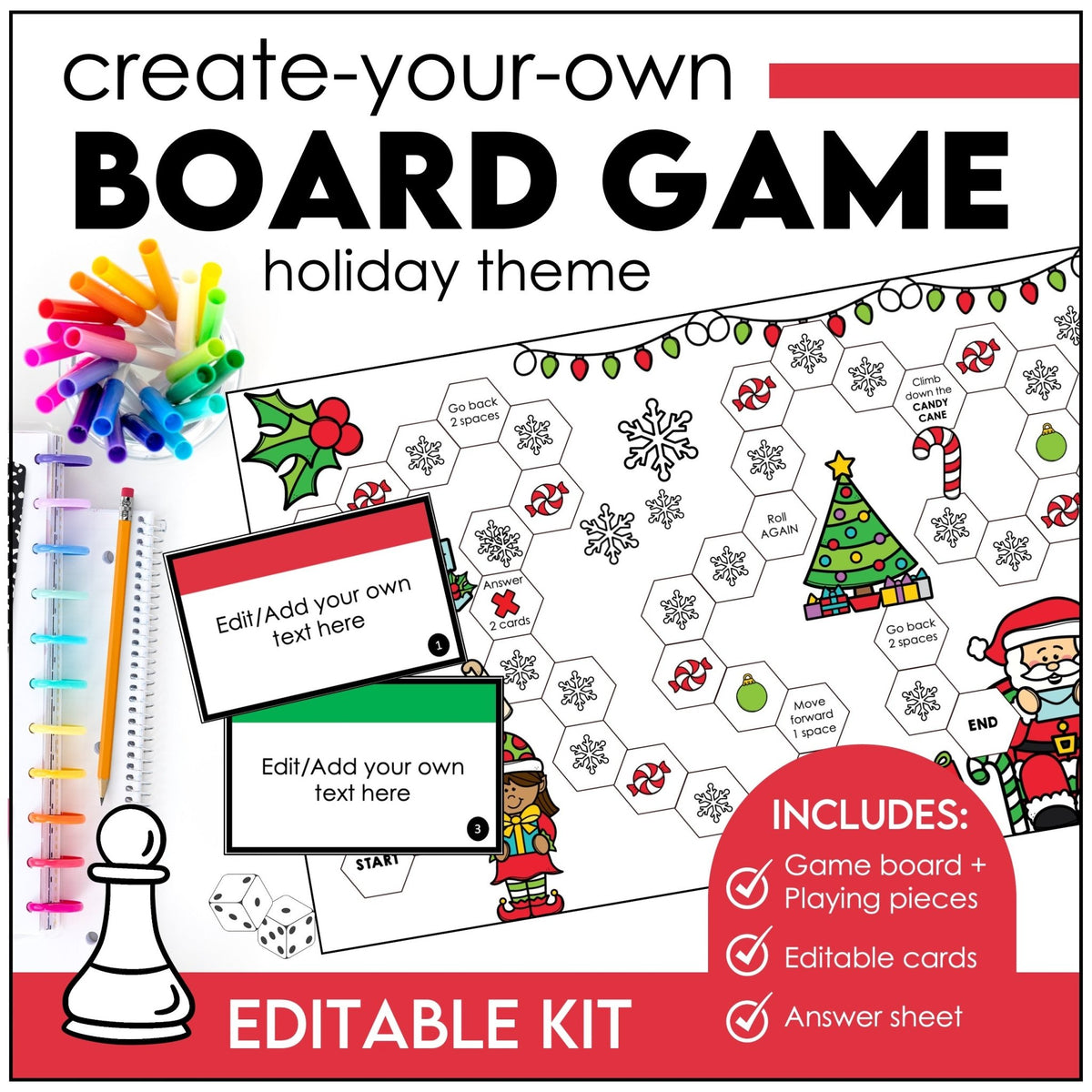 Editable Christmas Game Board Customizable for Any Subject Board Games For Christmas Day