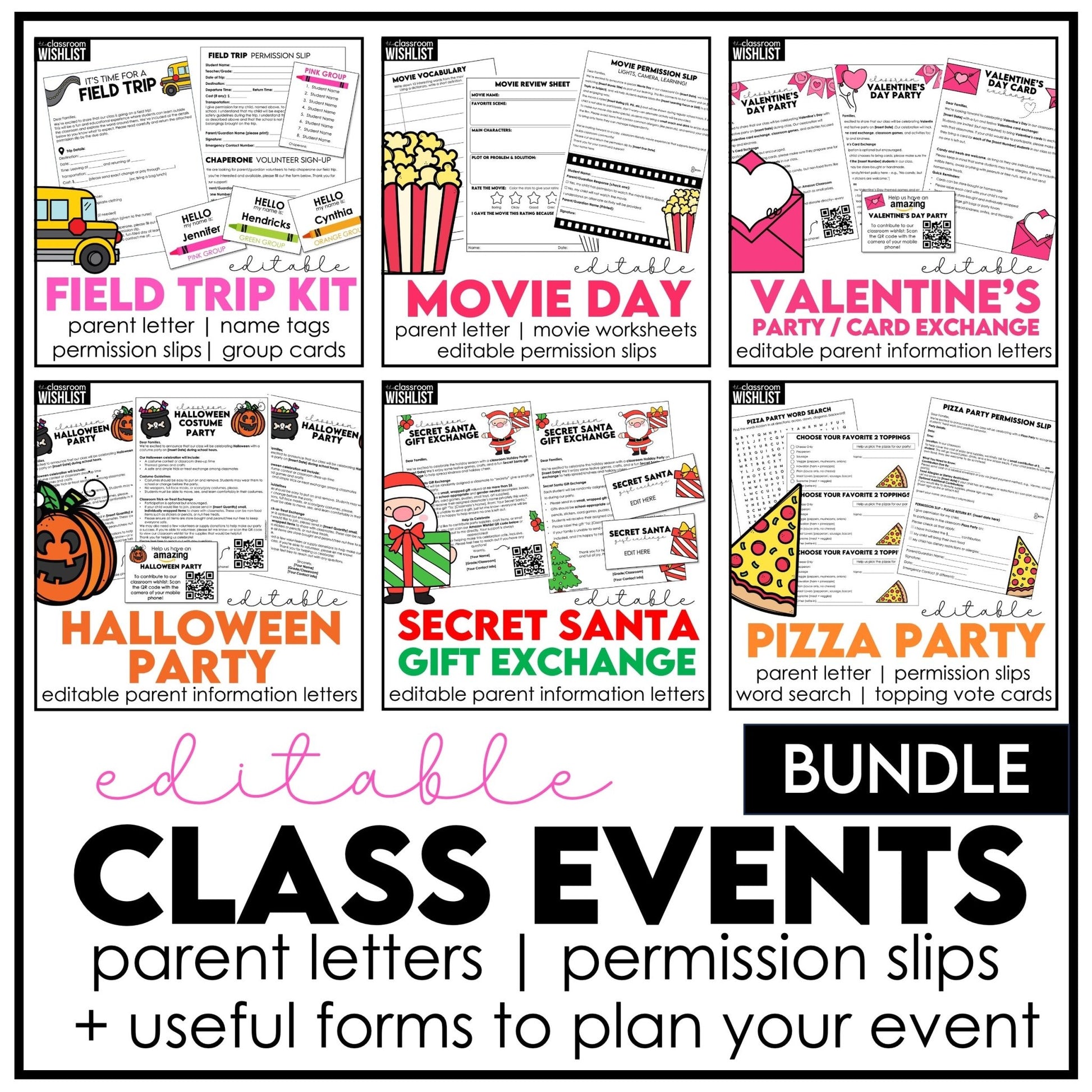Editable Classroom Event Bundle – Parent Letters, Permission Slips & Party Forms - Hot Chocolate Teachables