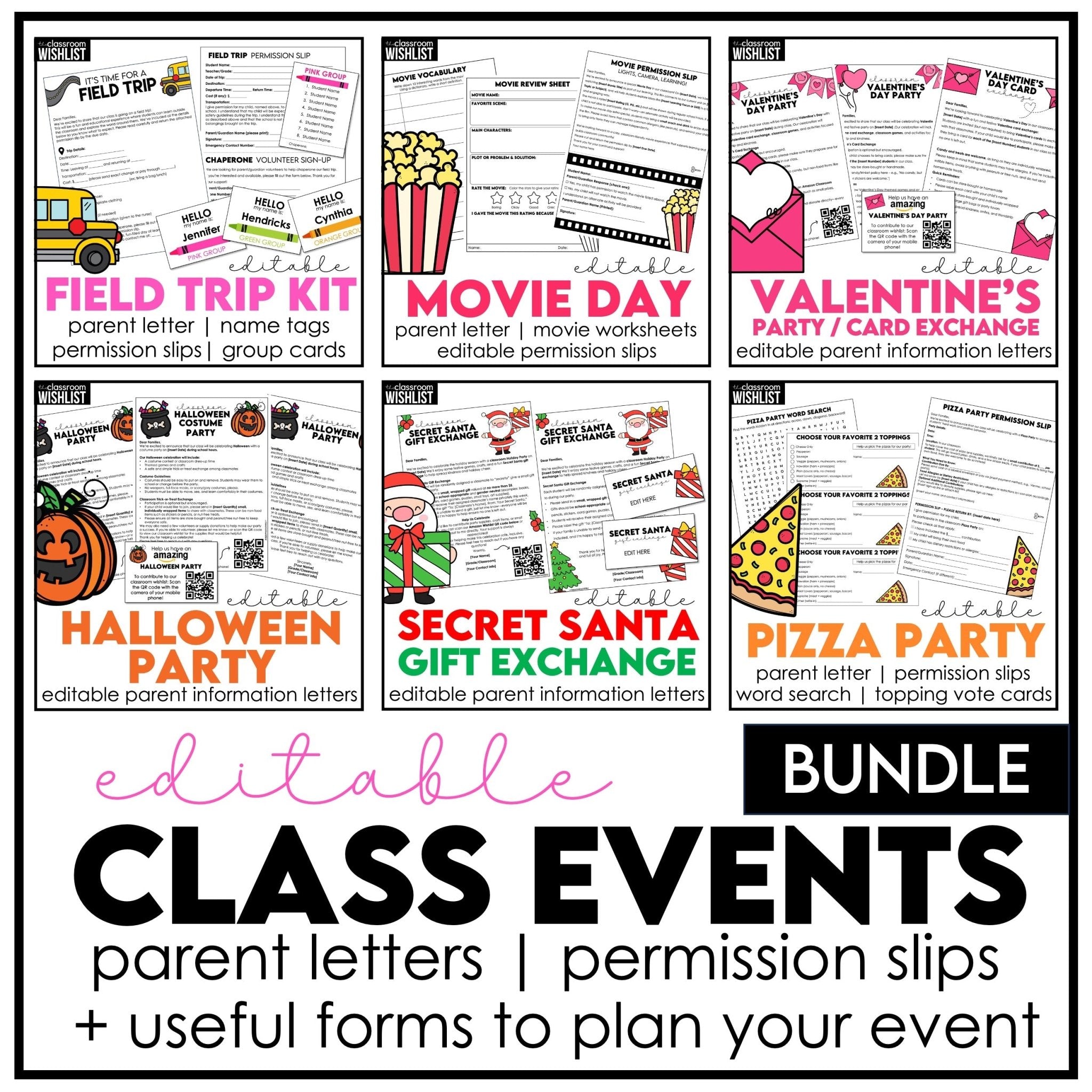 Editable Classroom Event Bundle – Parent Letters, Permission Slips & Party Forms - Hot Chocolate Teachables