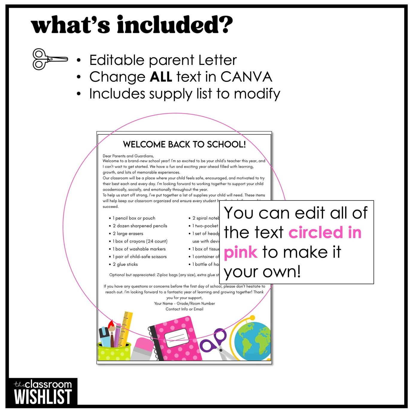 Editable Classroom Supply List Template Back to School