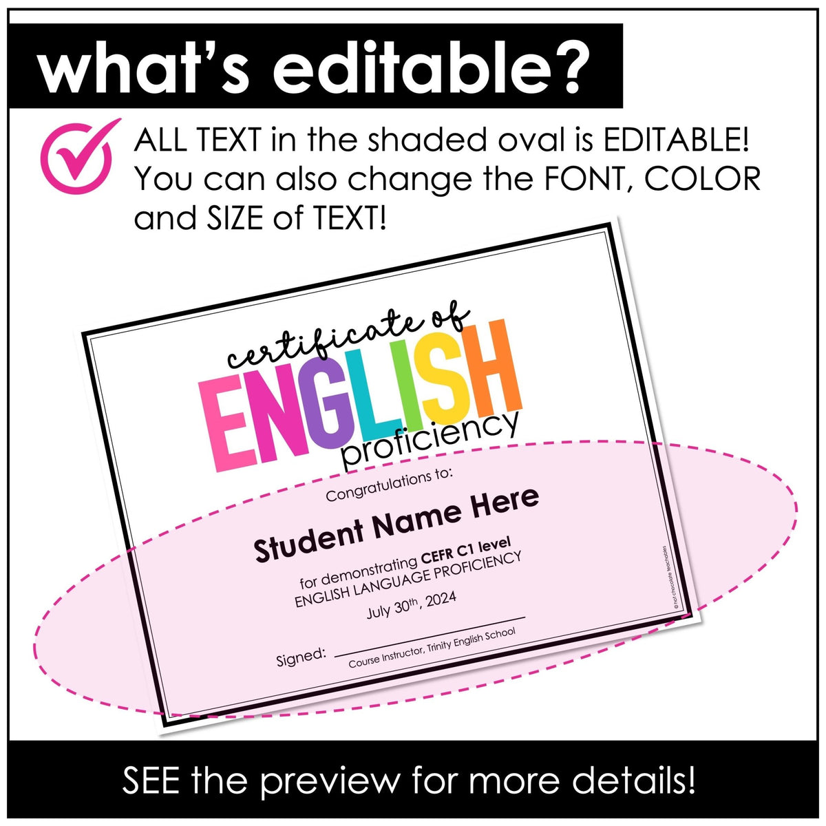 Editable English Award Certificate – End of Year CEFR A1–C2 - Hot Chocolate Teachables