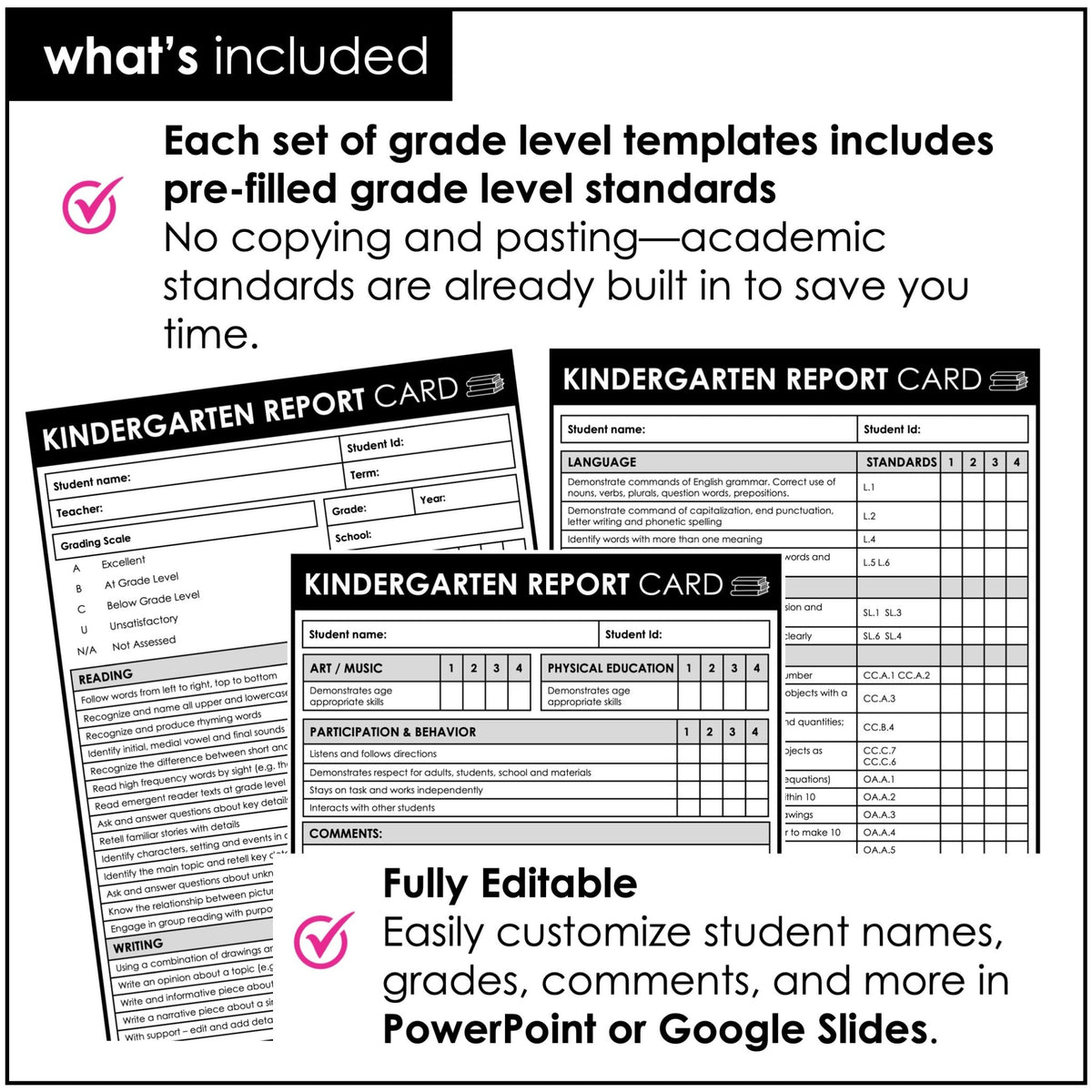Editable K–5 Report Card Bundle – Common Core Templates - Hot Chocolate Teachables