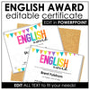 End of Year English Award Certificate - Editable Template