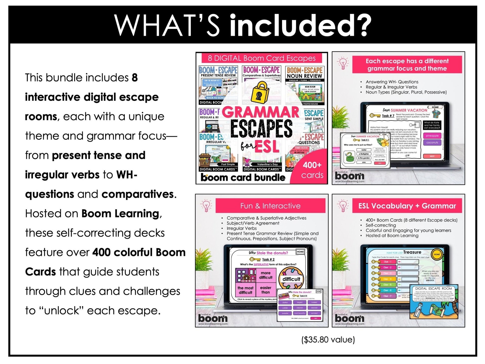 English Essentials Biggest Bundle: ESL Grammar, Conversation, Vocabulary ELA Games & Activities - Hot Chocolate Teachables