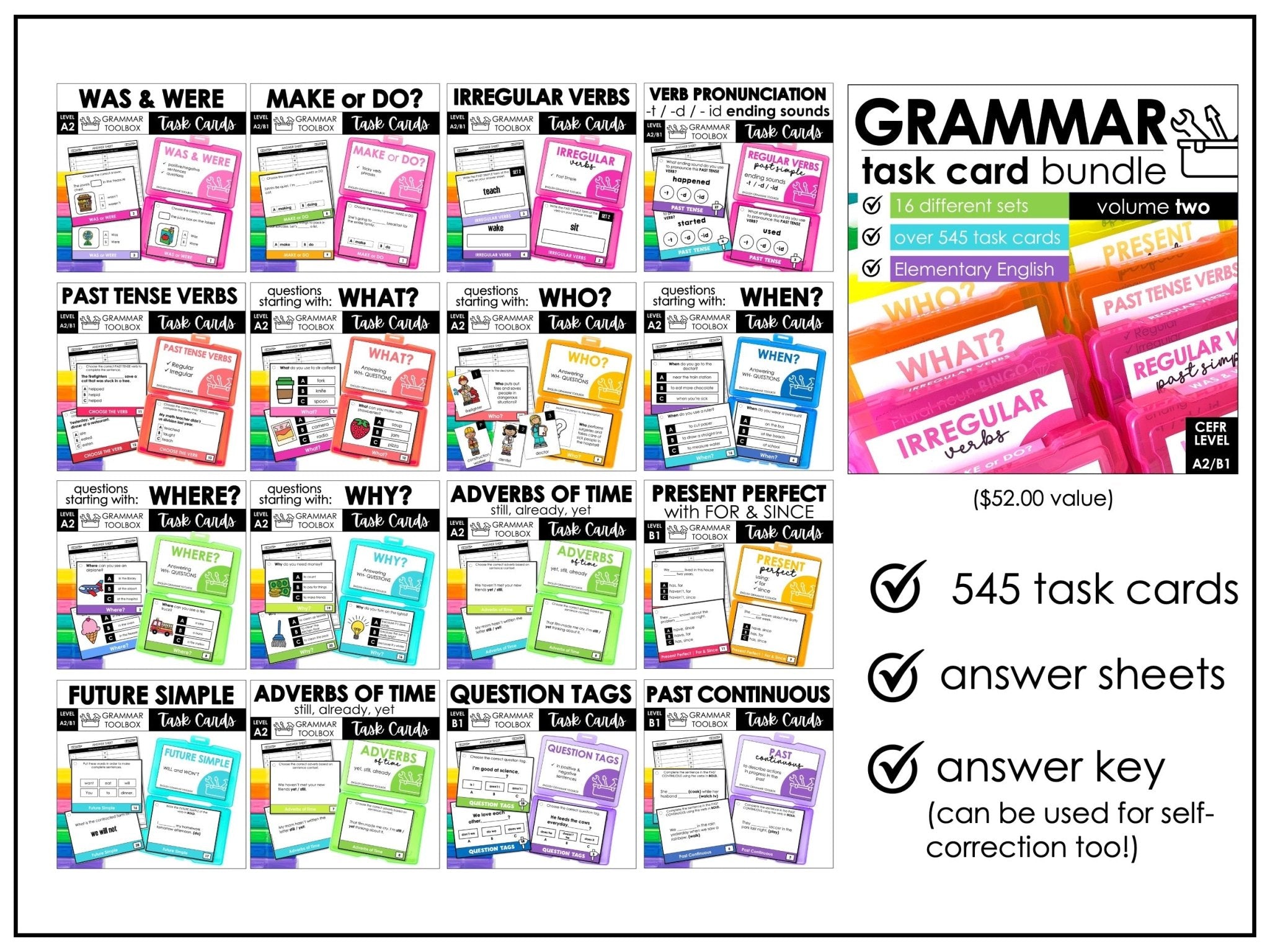English Essentials Biggest Bundle: ESL Grammar, Conversation, Vocabulary ELA Games & Activities - Hot Chocolate Teachables