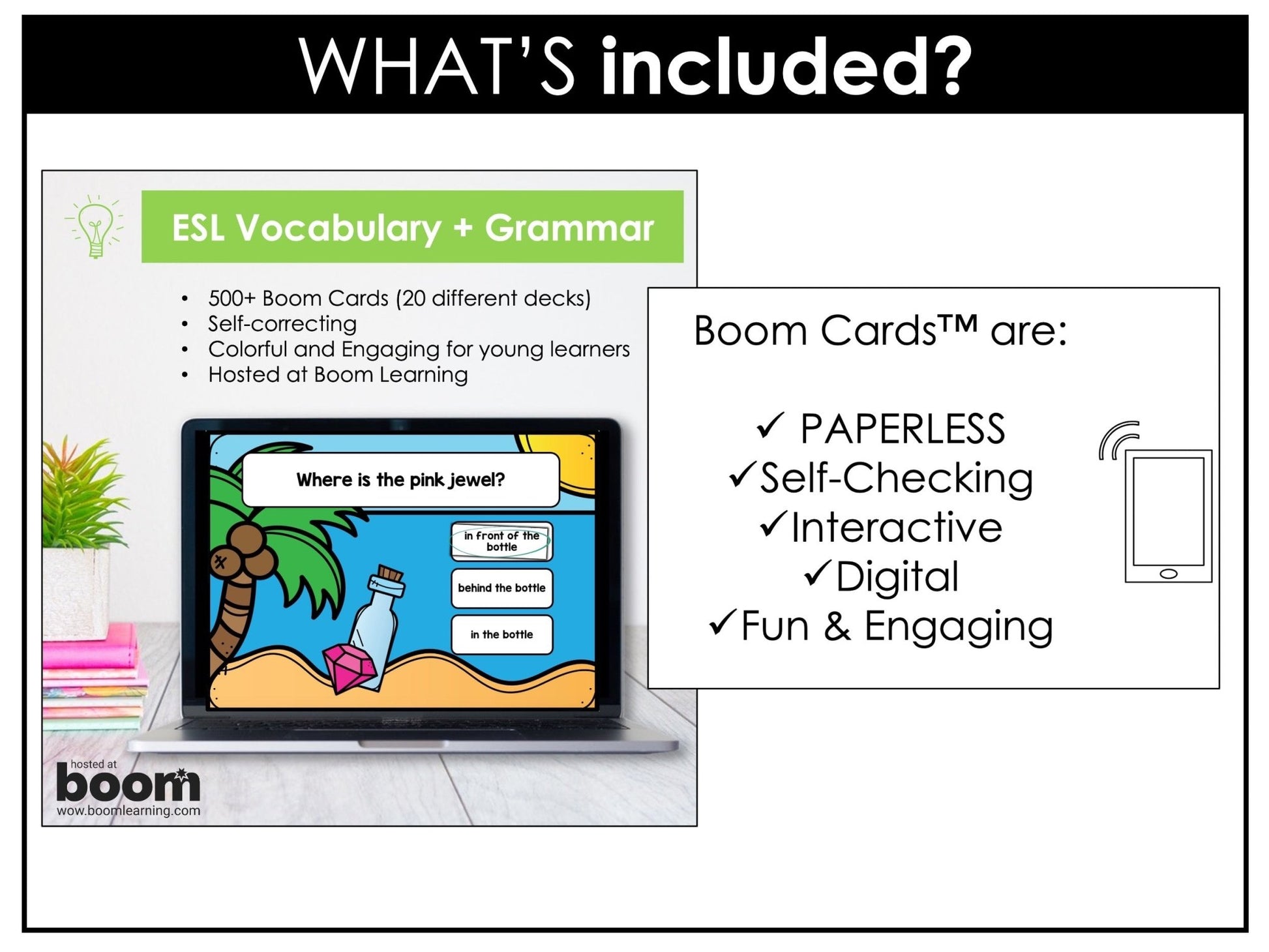 ESL Beginner - Elementary Grammar Basic Concepts Boom Card™ Bundle - Hot Chocolate Teachables