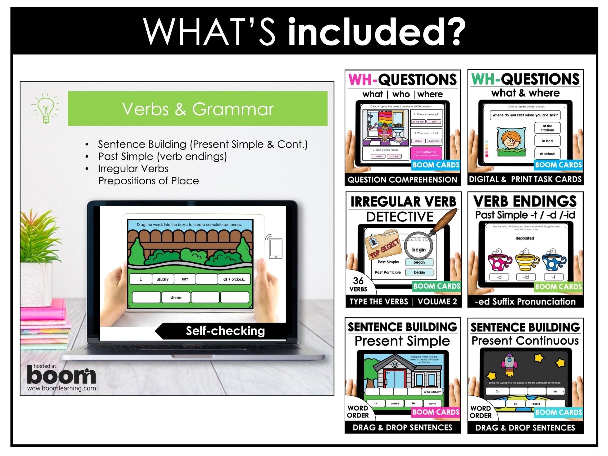 ESL Beginner - Elementary Grammar Basic Concepts Boom Card™ Bundle - Hot Chocolate Teachables