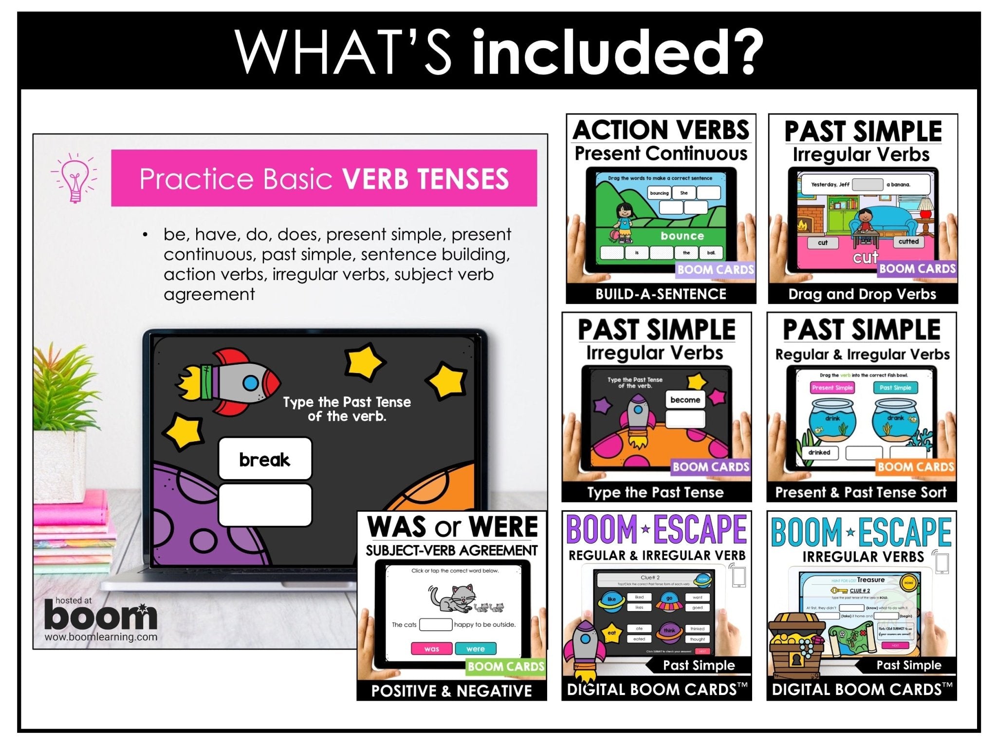 ESL Boom Card™ Bundle | Verb Tenses, Parts of Speech and Vocabulary (20 Decks) - Hot Chocolate Teachables