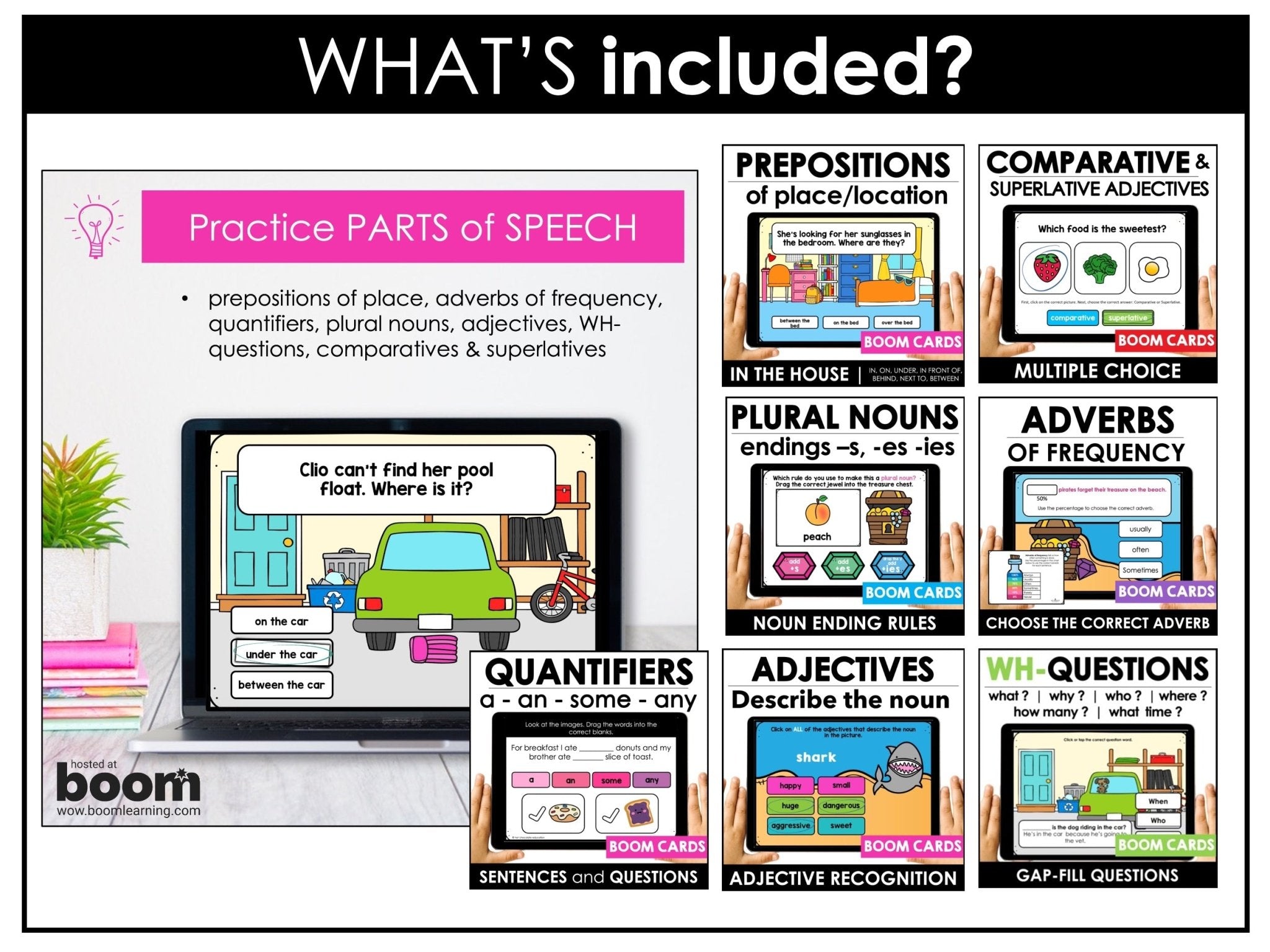 ESL Boom Card™ Bundle | Verb Tenses, Parts of Speech and Vocabulary (20 Decks) - Hot Chocolate Teachables
