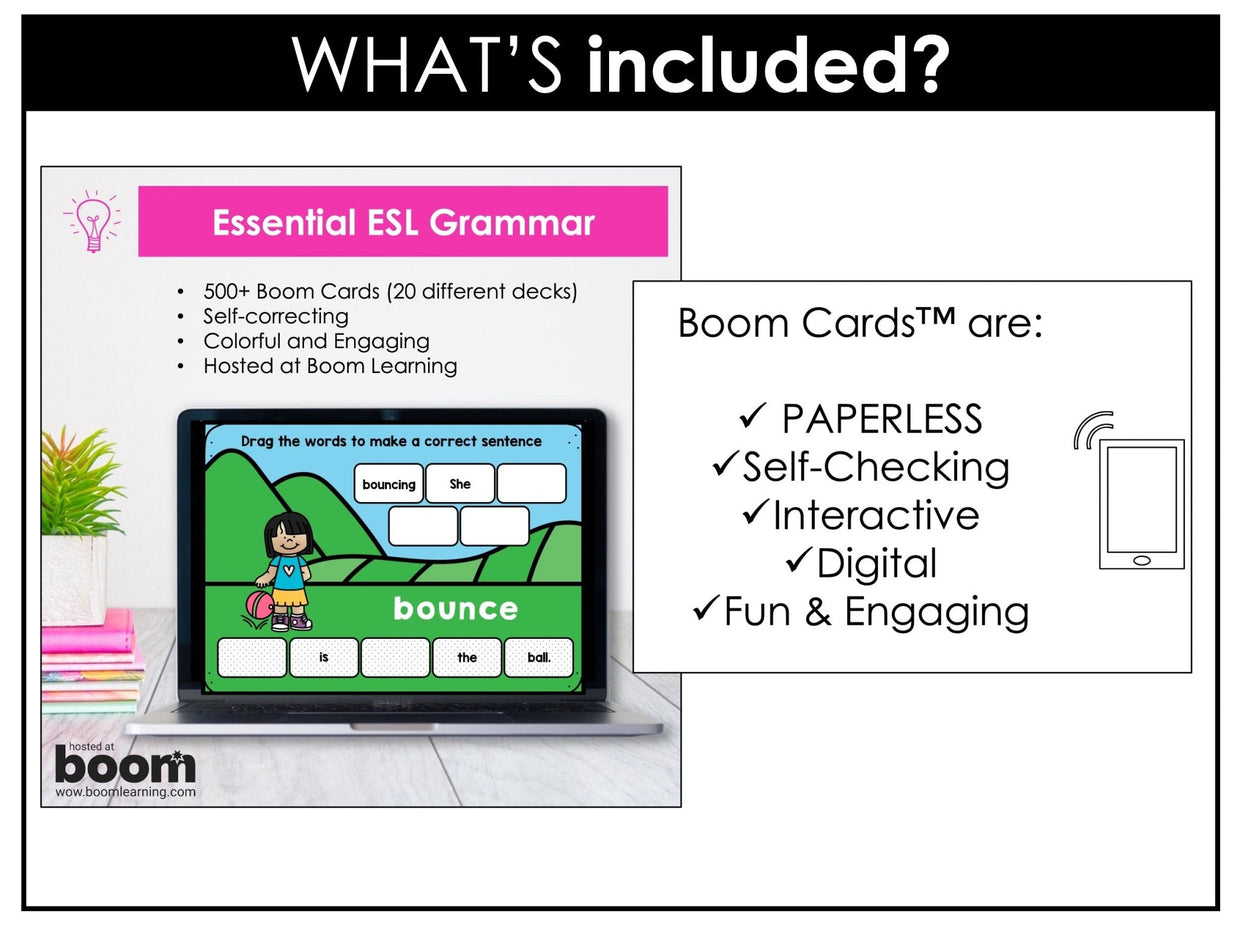 ESL Boom Card Bundle | Verb Tenses, Parts of Speech 20 Decks