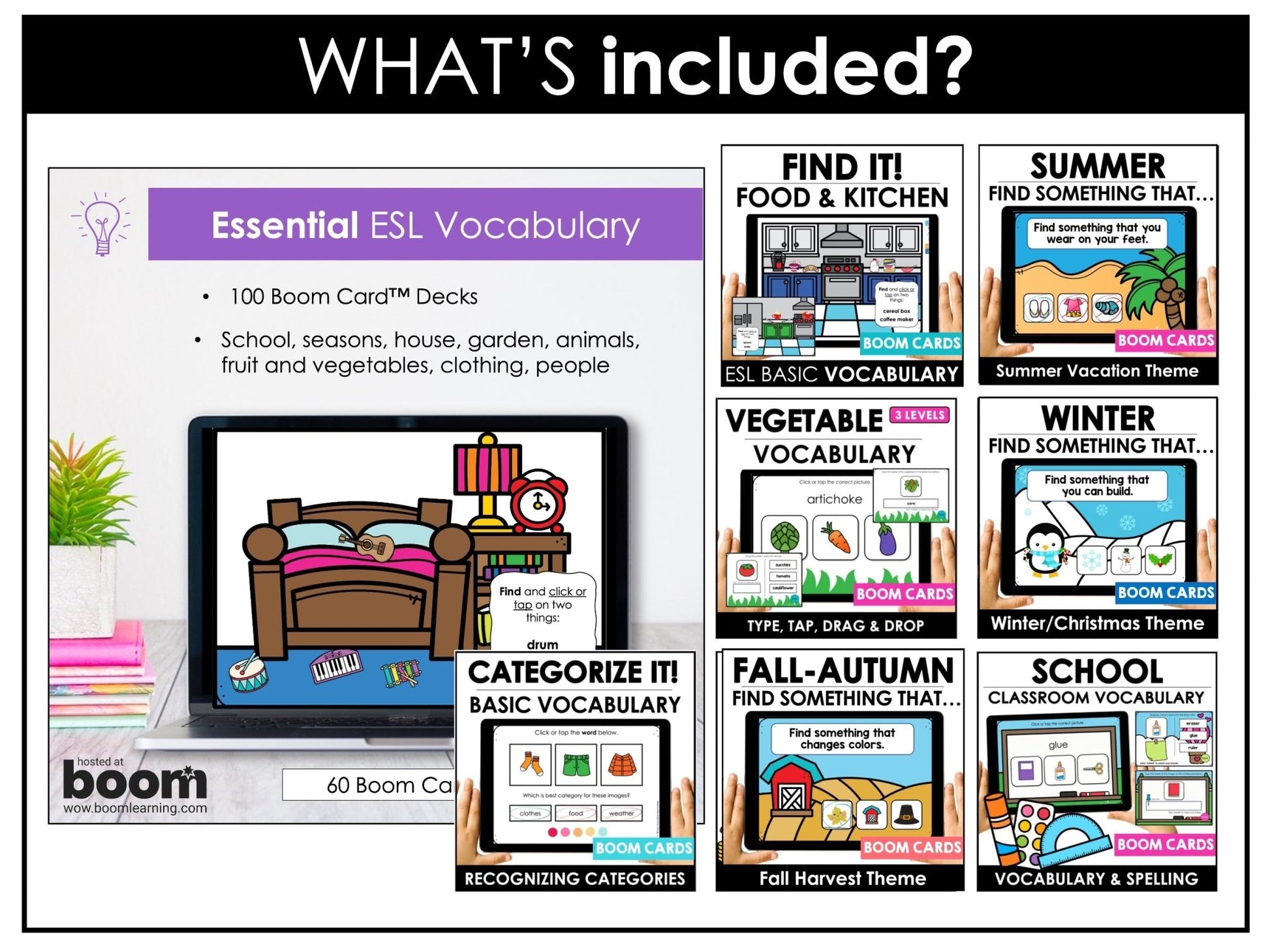 ESL Boom Card™ Mega Bundle | Verbs, Parts of Speech, Grammar & Vocabulary (60 Decks) - Hot Chocolate Teachables