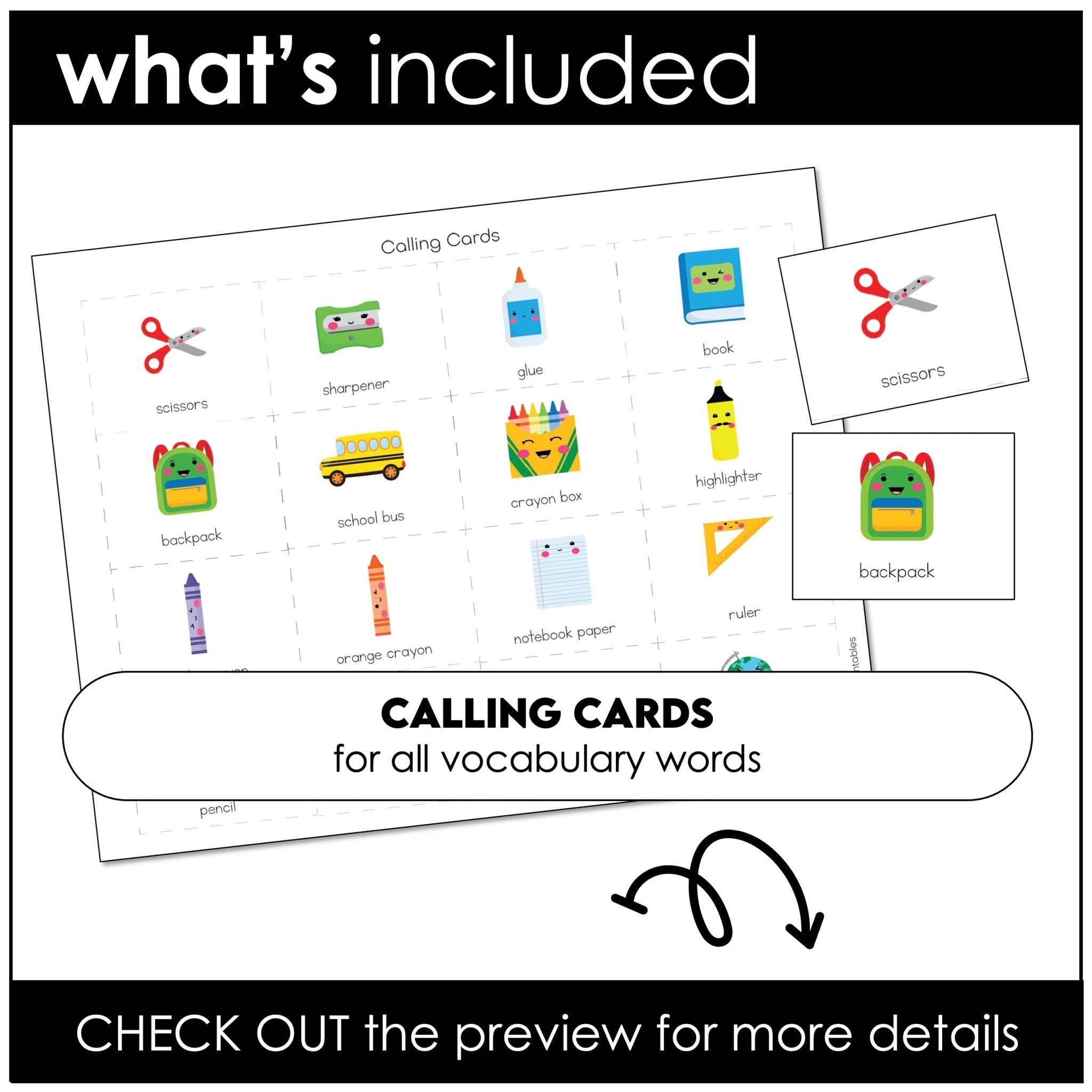 ESL Classroom Vocabulary School Supplies Bingo and Flashcard