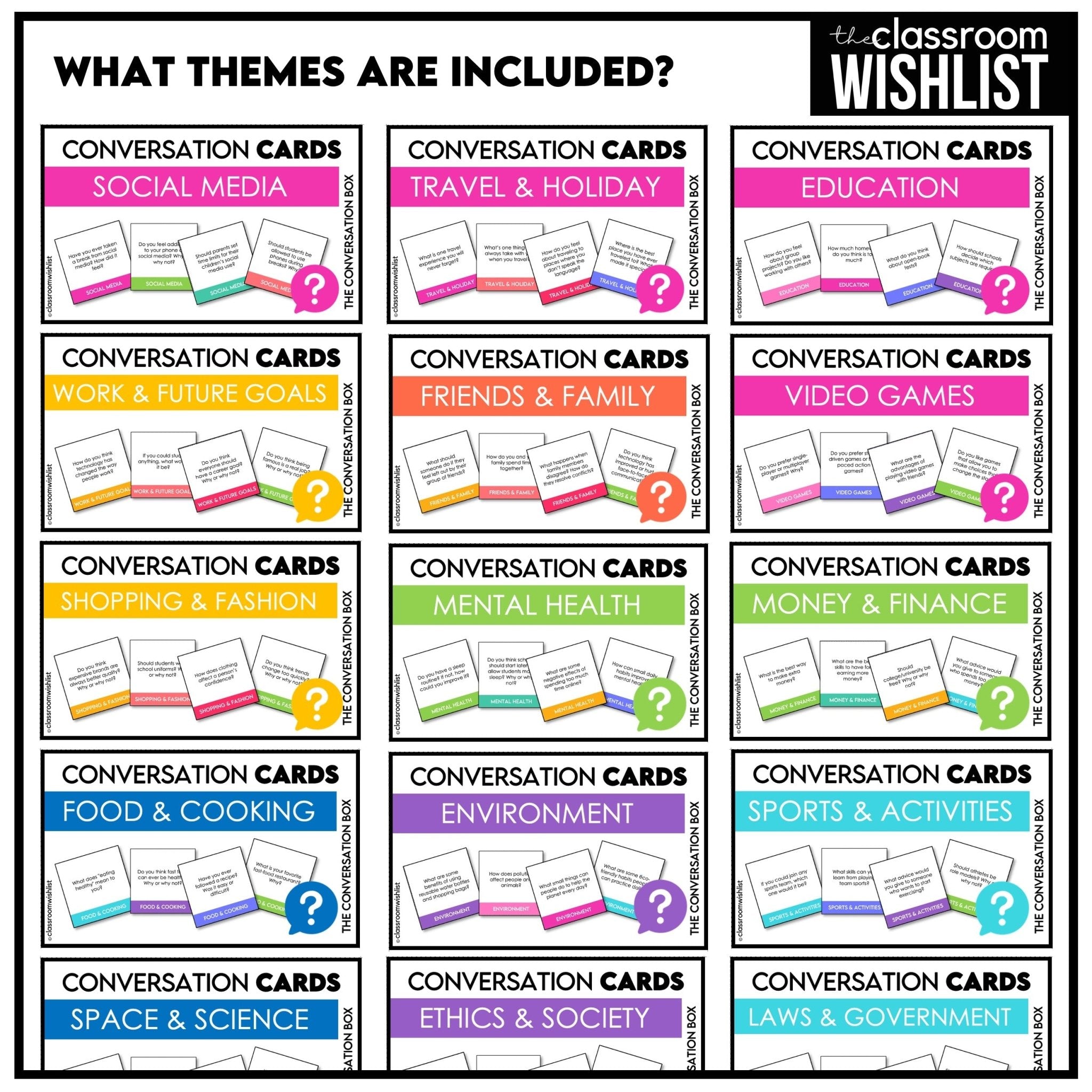 ESL Conversation Card Mega Bundle | Topic Based Questions for Teens & Adults - Hot Chocolate Teachables