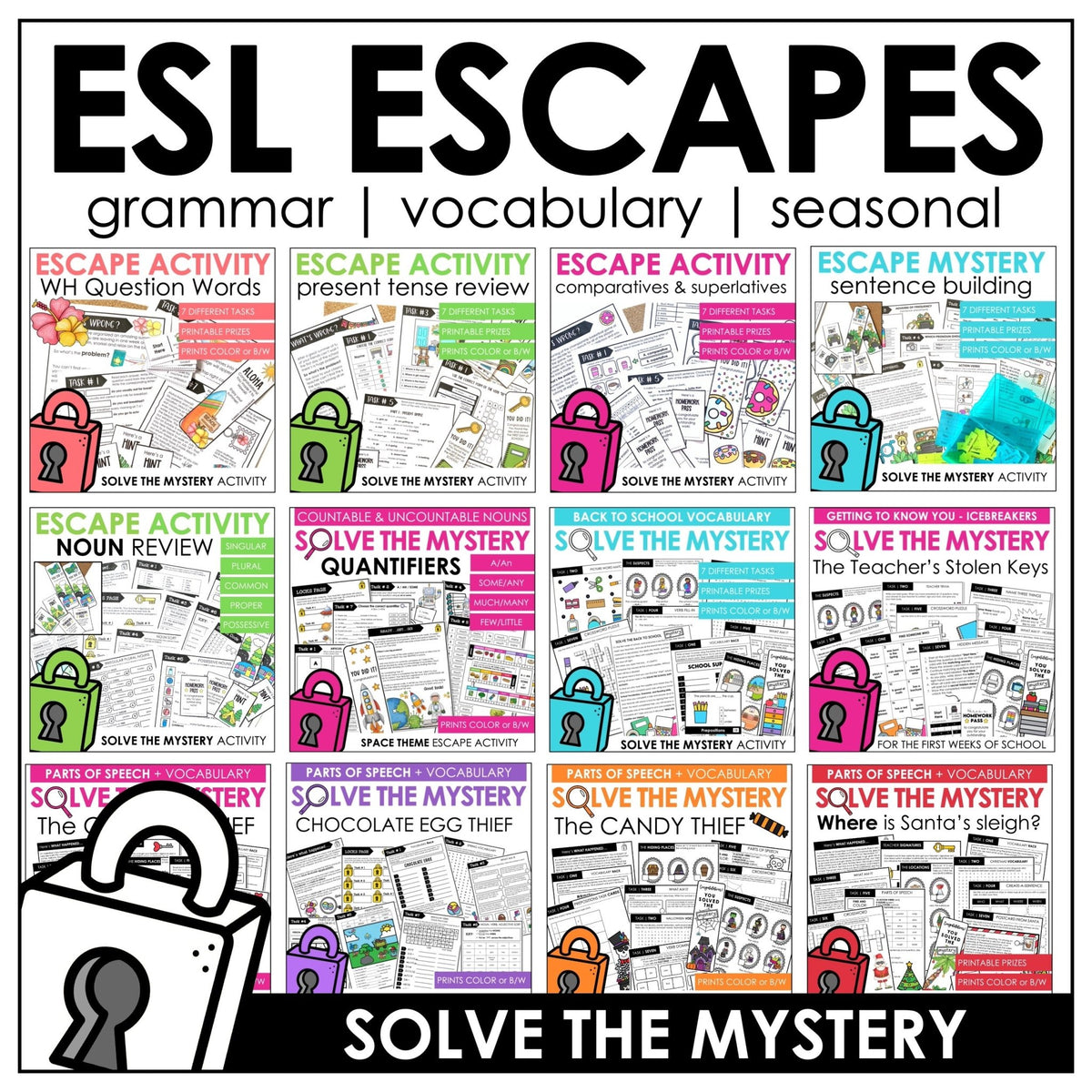 ESL Escape Room Mega Bundle – Grammar, Vocabulary & Holidays - Hot Chocolate Teachables
