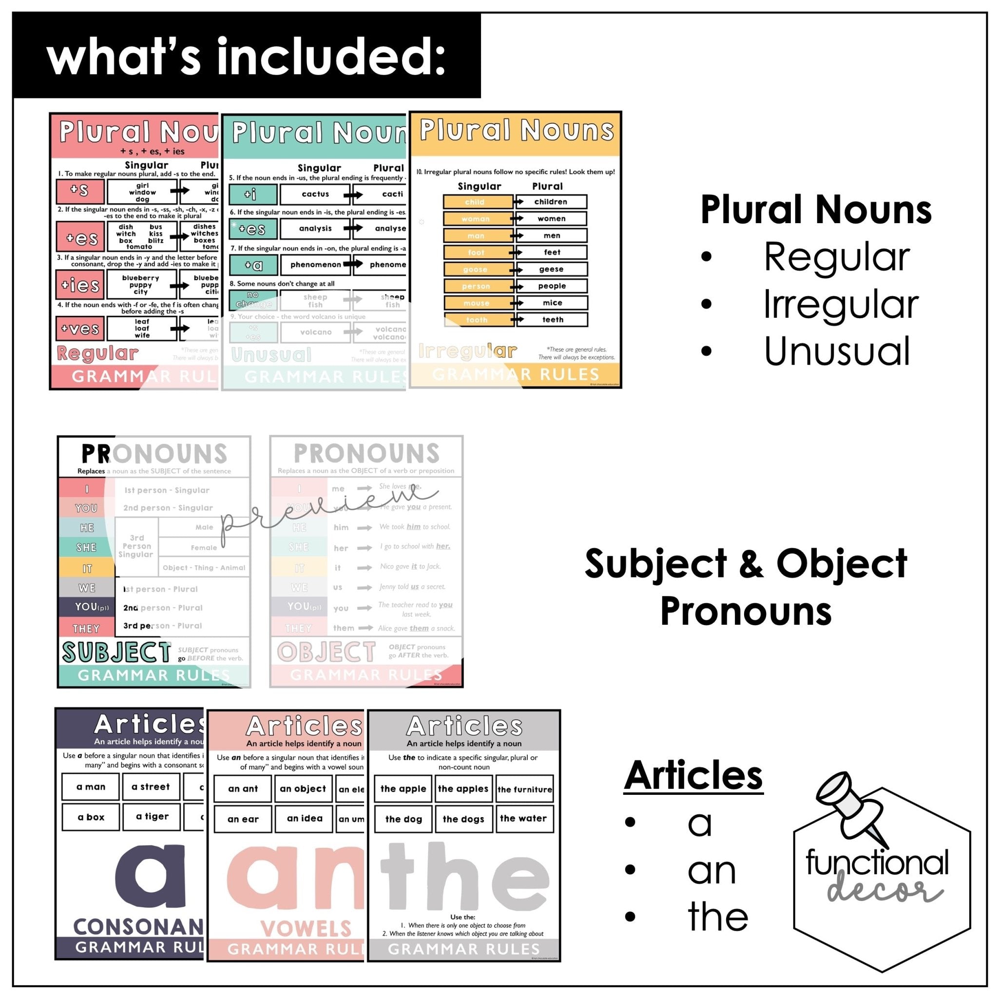 ESL Grammar Posters: Functional Classroom Decor Visuals - BOHO Neutral - Hot Chocolate Teachables