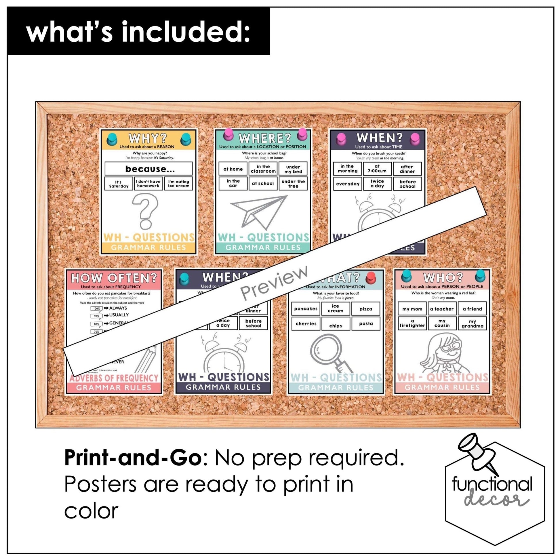 ESL Grammar Posters: Functional Classroom Decor Visuals - BOHO Neutral - Hot Chocolate Teachables