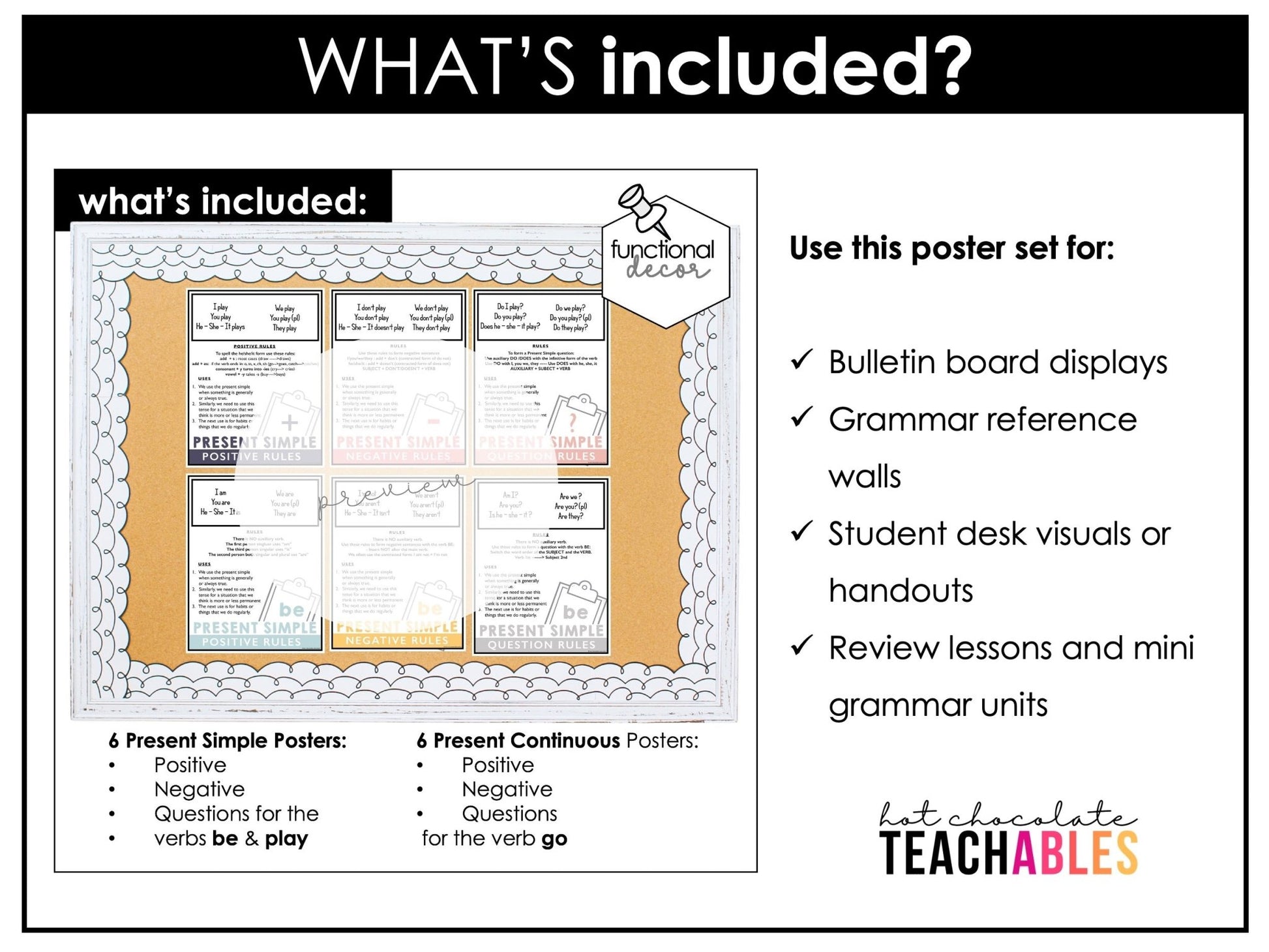 ESL Grammar Posters: Functional Classroom Decor Visuals - BOHO Neutral - Hot Chocolate Teachables