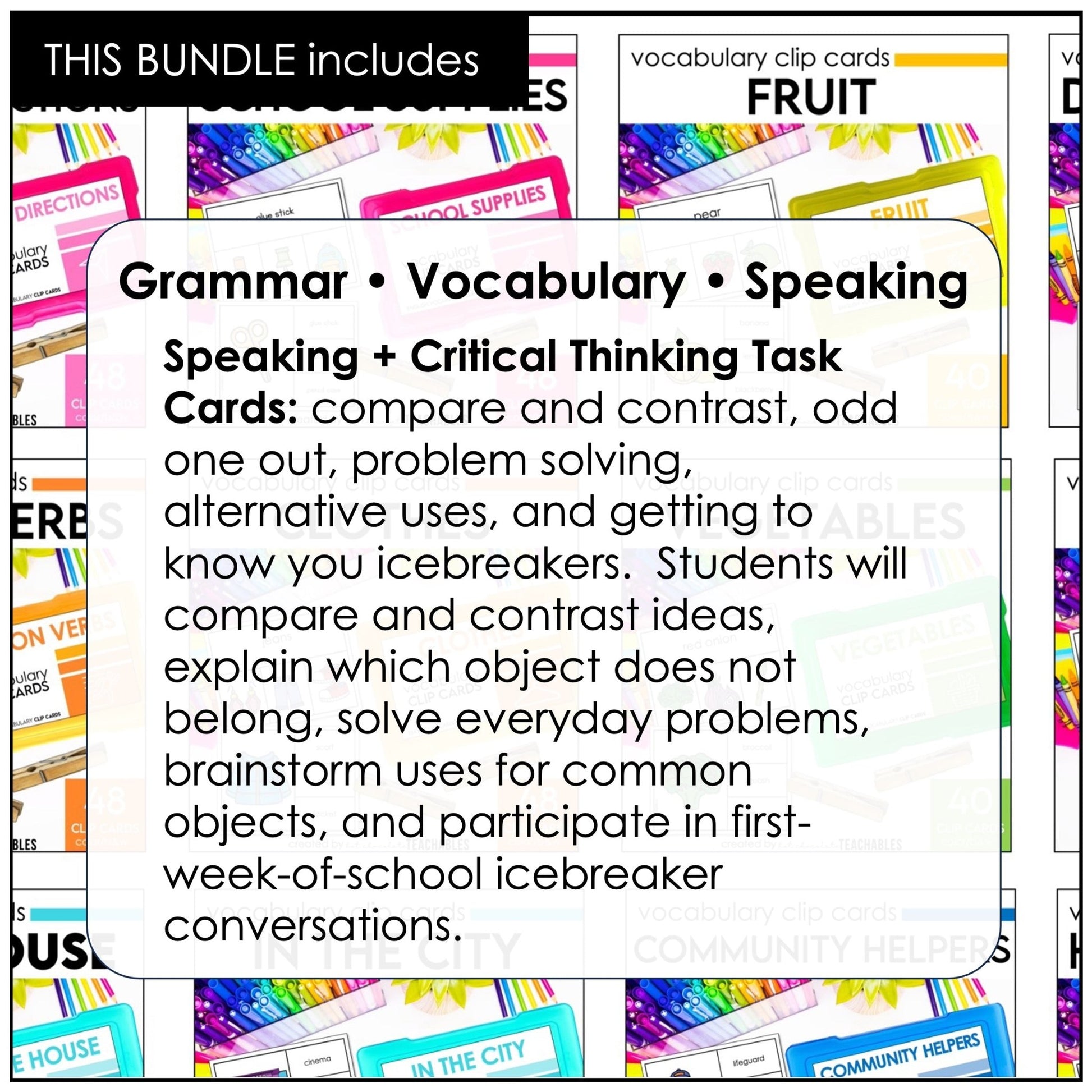 ESL Grammar & Vocabulary Task Cards Bundle – Year-Long ELL Activities - Hot Chocolate Teachables