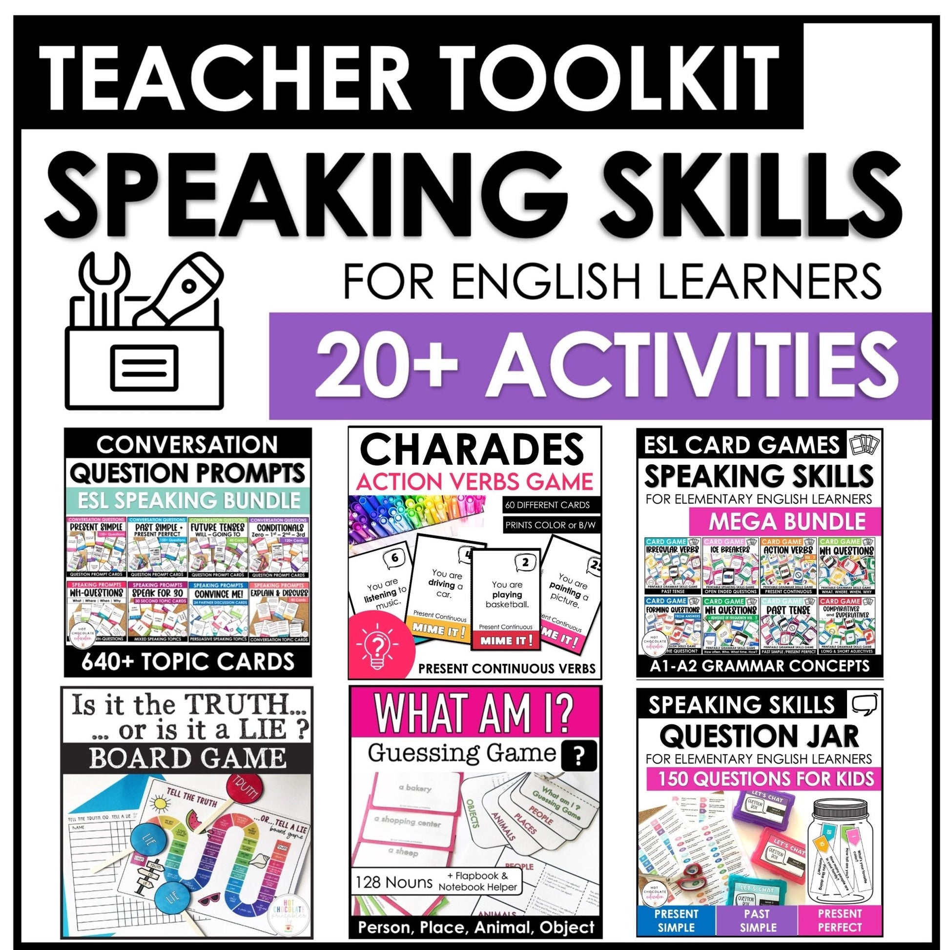 ESL Speaking Skills Starter Kit | English Games, Activities & Question Cards - Hot Chocolate Teachables