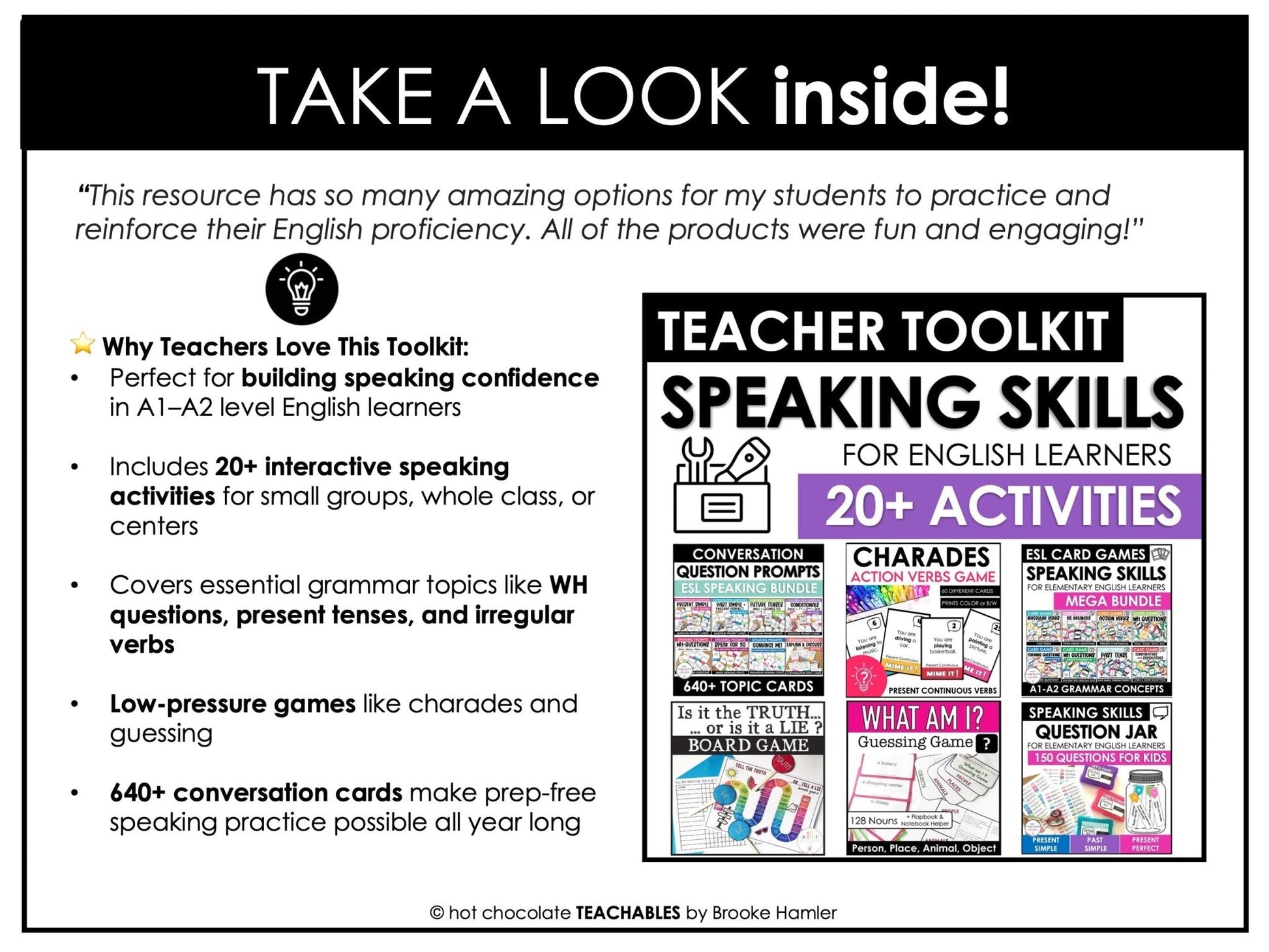 ESL Speaking Skills Starter Kit | English Games, Activities & Question Cards - Hot Chocolate Teachables