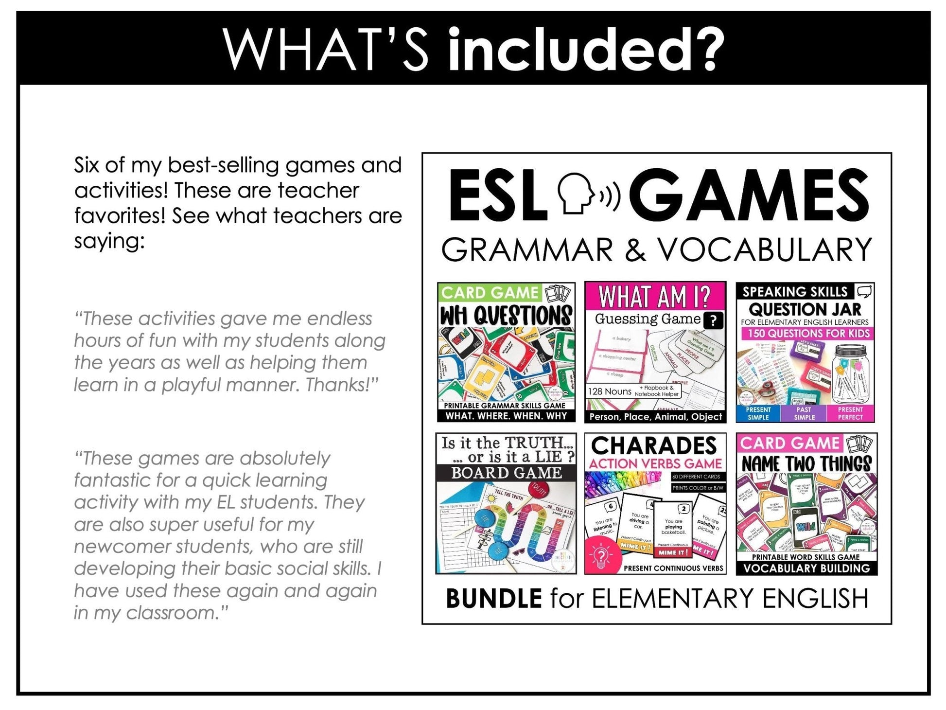 ESL Speaking Skills Starter Kit | English Games, Activities & Question Cards - Hot Chocolate Teachables