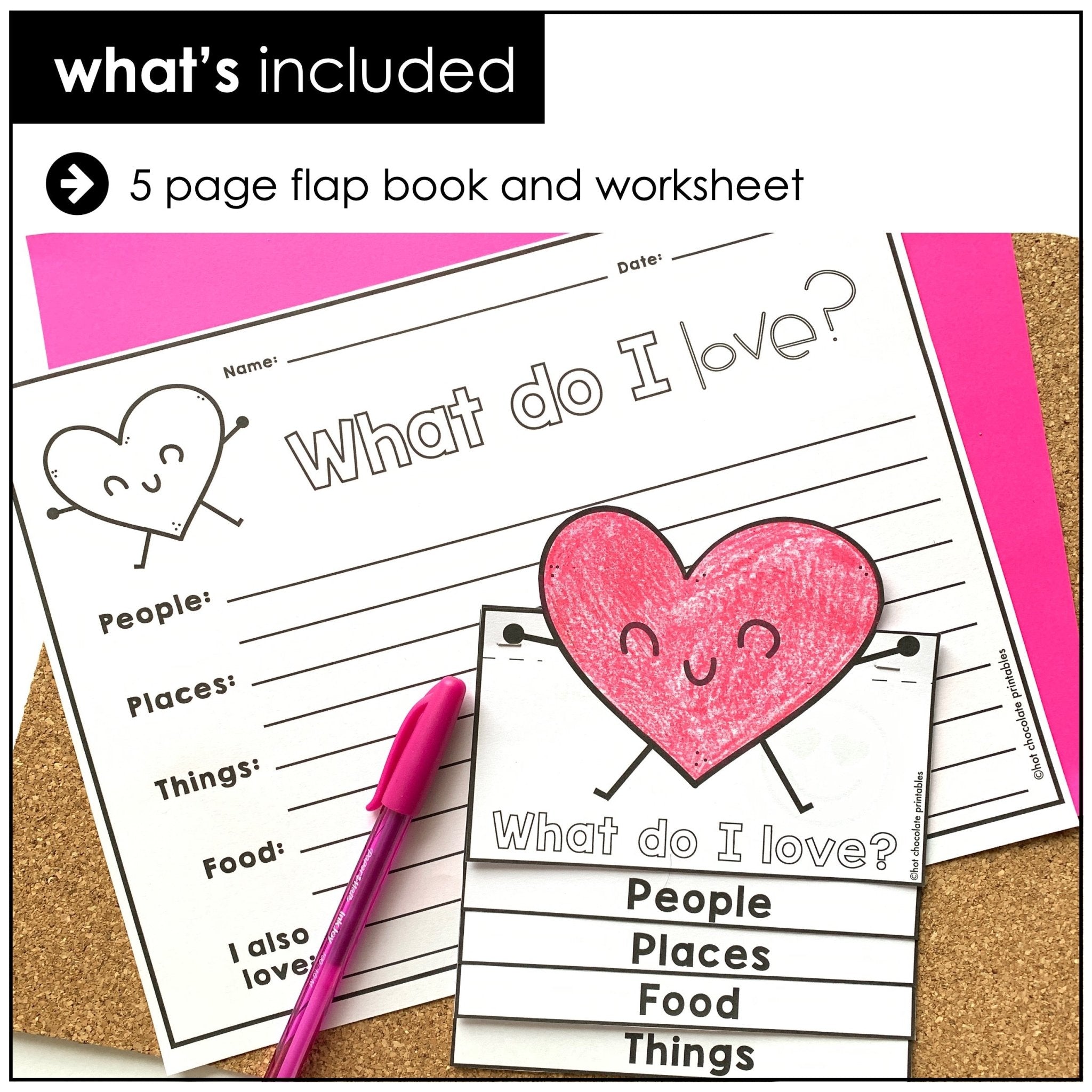 ESL Valentine's Day Flap book - Nouns: People, Places, Things & Foods I love - Hot Chocolate Teachables