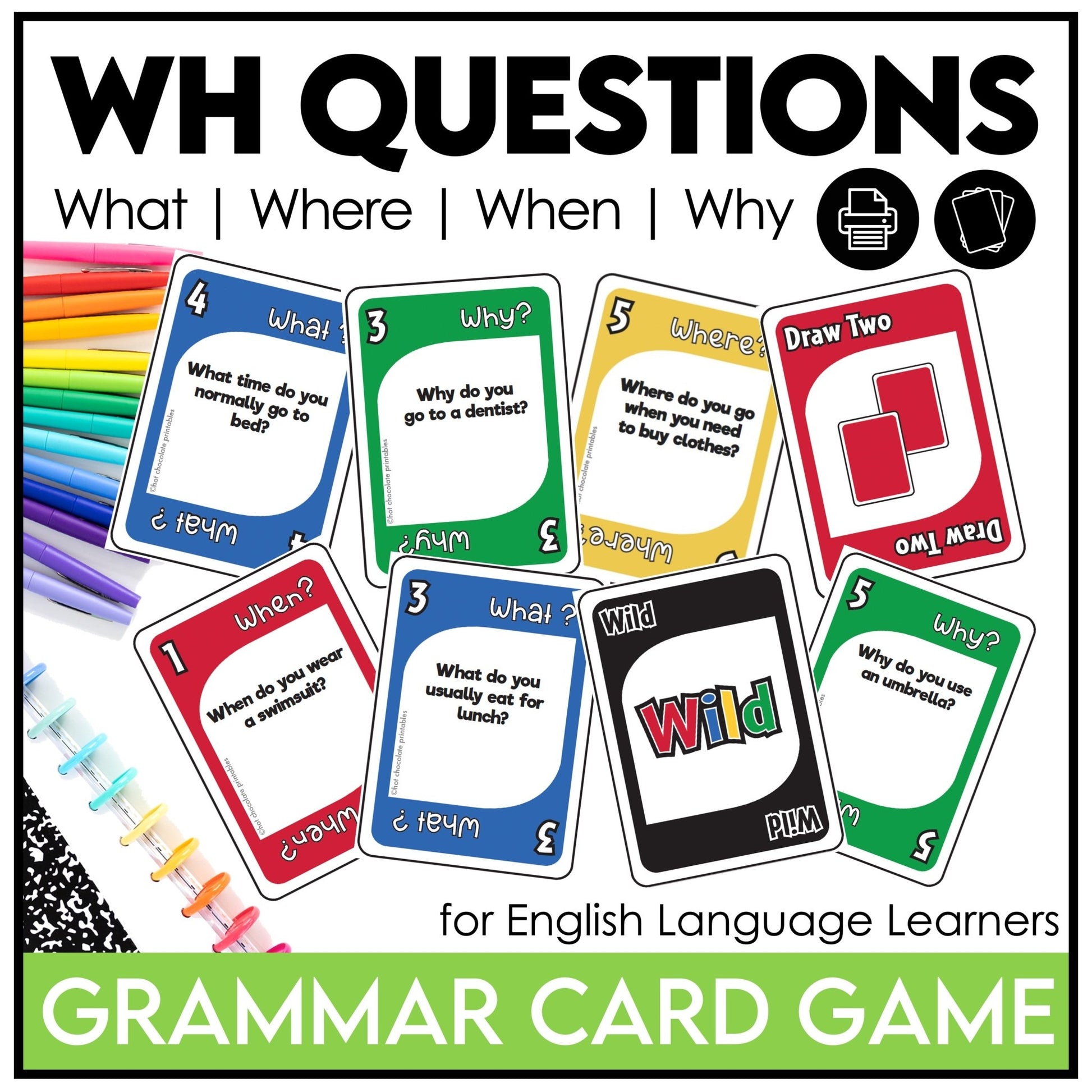 ESL Verb Tense Games BUNDLE | Present, Past, Irregular, Questions, Ice Breakers - Hot Chocolate Teachables
