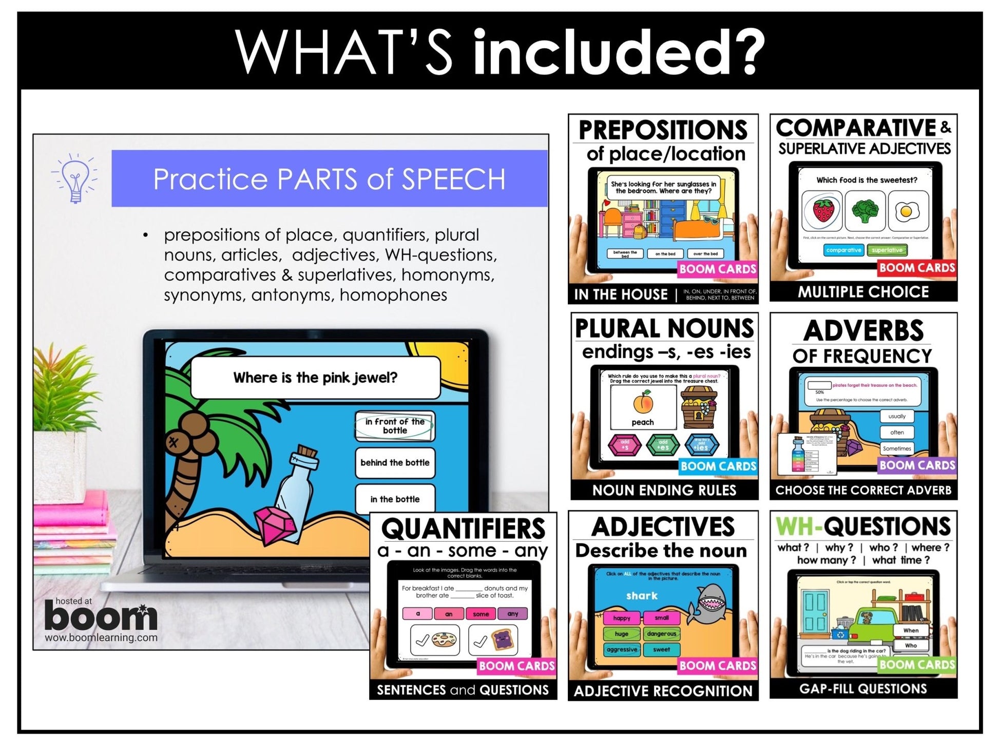 ESL Verbs, Parts of Speech, Literacy, Vocabulary - Boom Card™ Bundle - 100 DECKS - Hot Chocolate Teachables