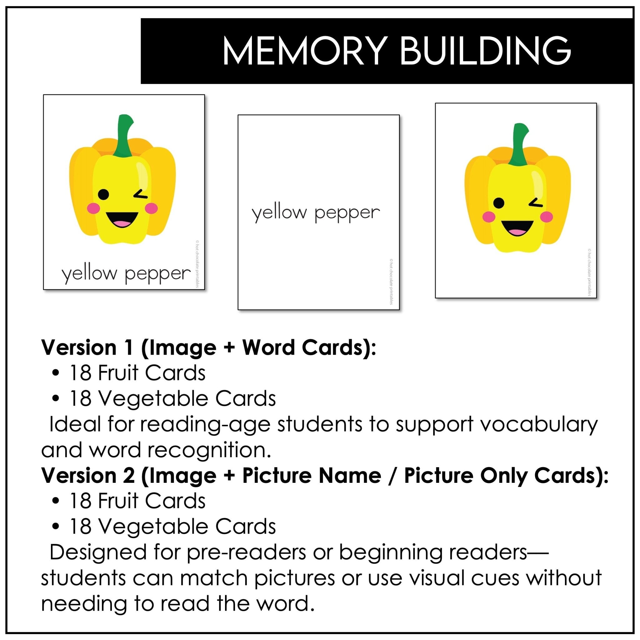 Fruit & Vegetable Vocabulary Matching Game – ESL Printable Activity - Hot Chocolate Teachables