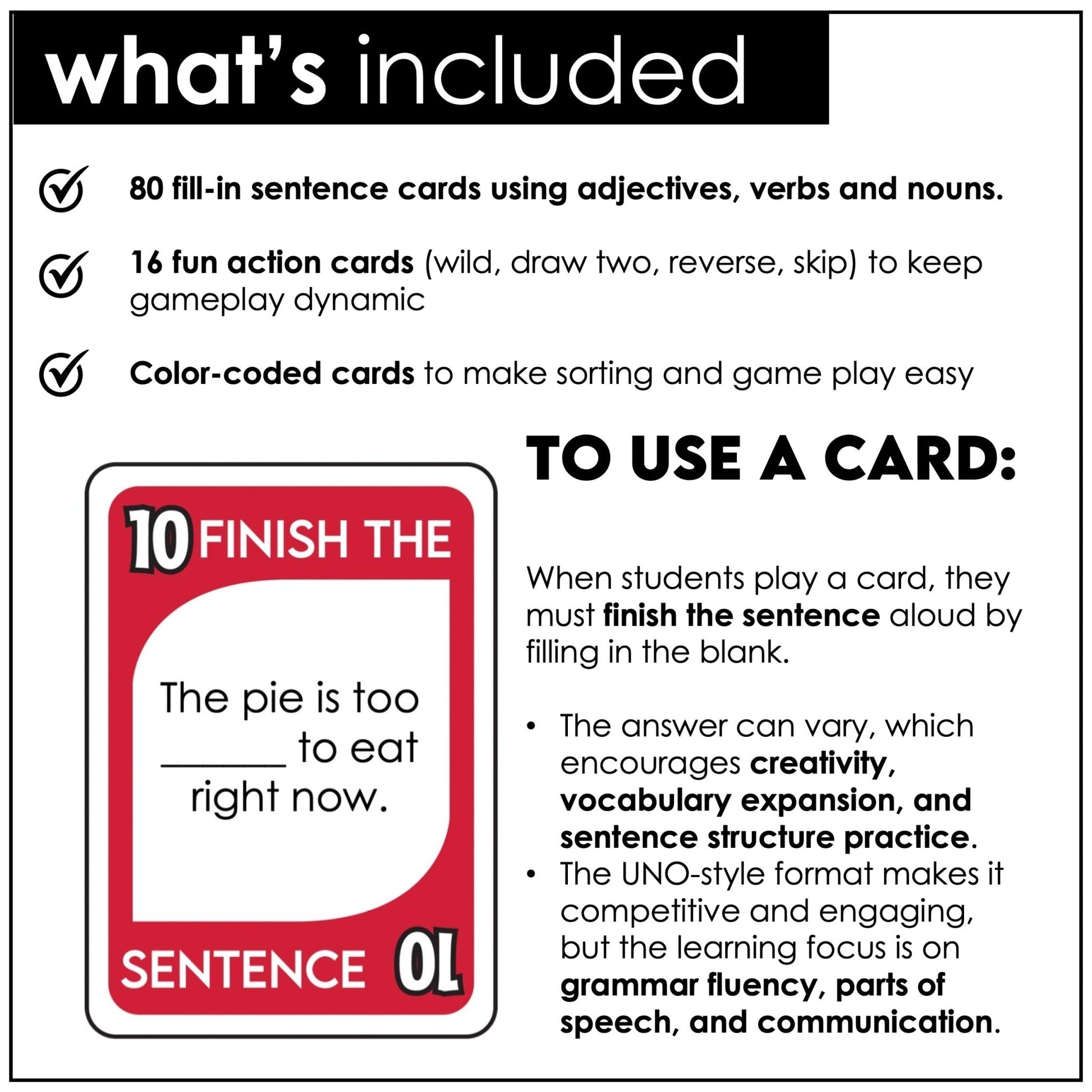 Fall Card Game – Autumn Finish the Sentence with Adjectives, Nouns & Verbs - Hot Chocolate Teachables