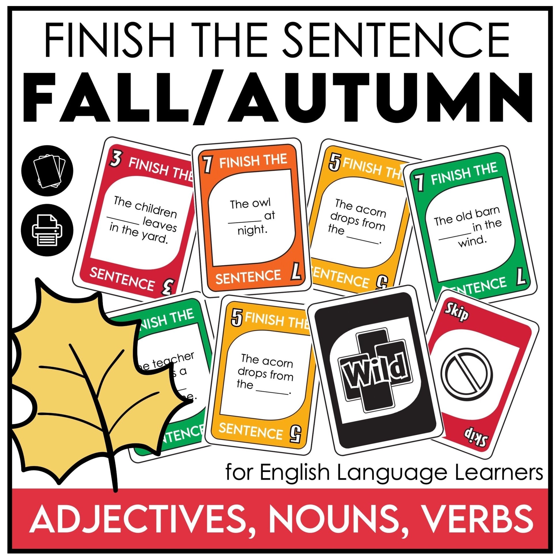 Fall Finish the Sentence Game | Autumn ESL Grammar Activity