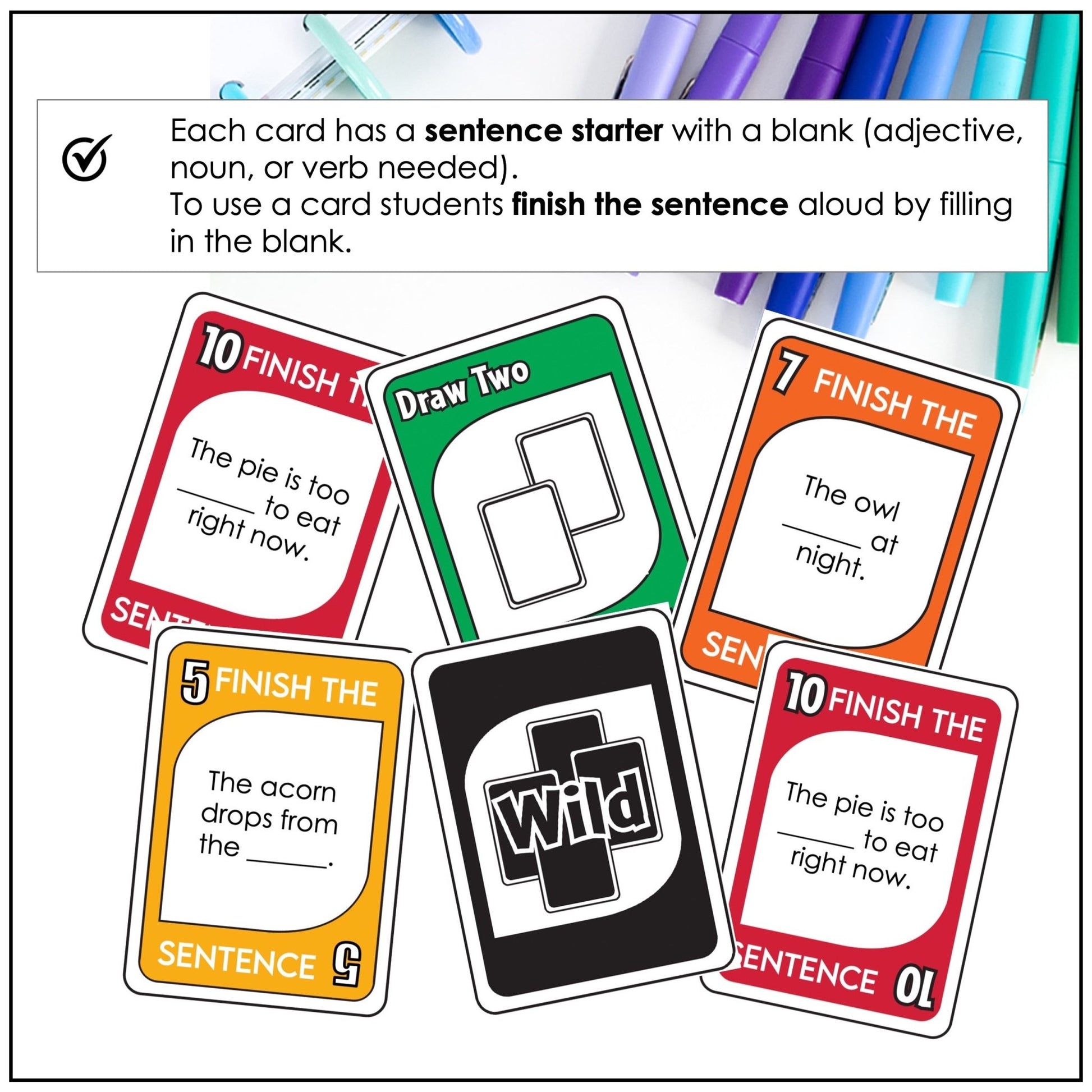 Fall Card Game – Autumn Finish the Sentence with Adjectives, Nouns & Verbs - Hot Chocolate Teachables