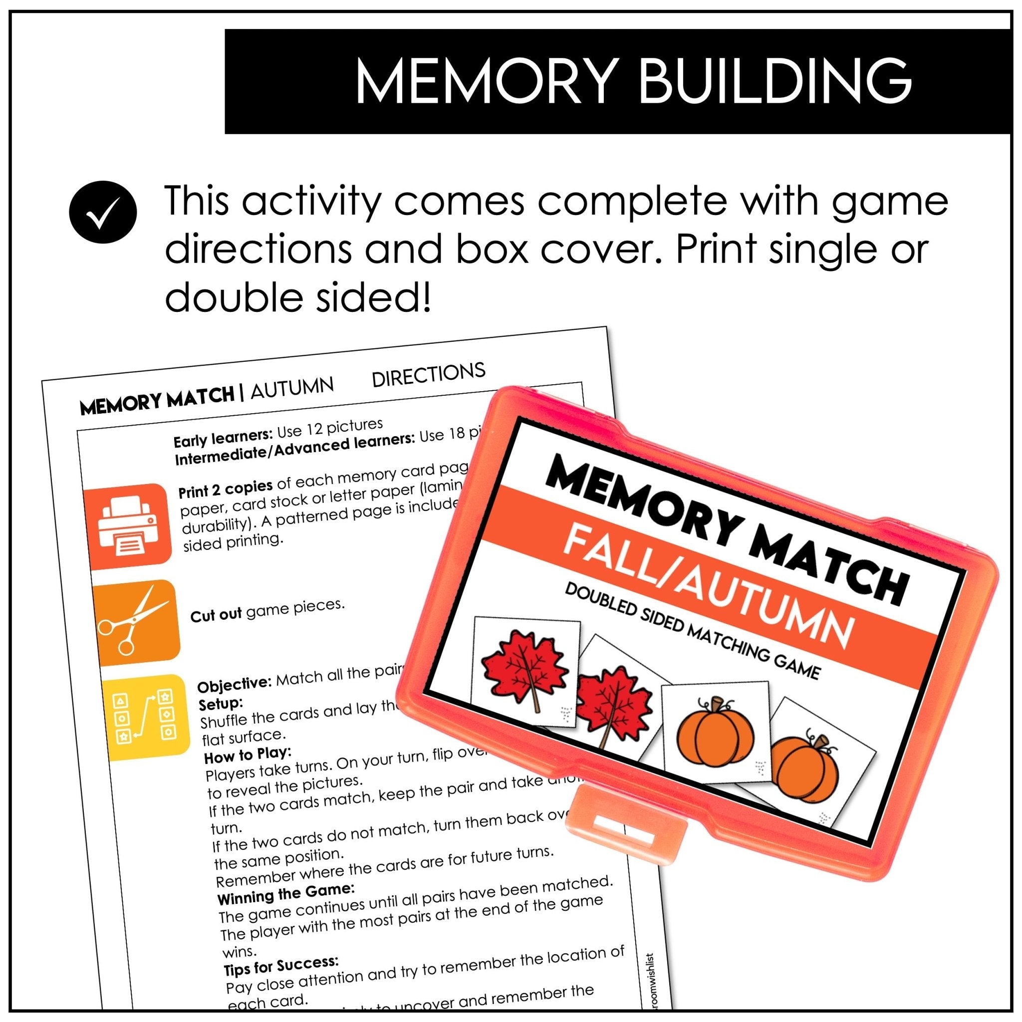 Fall Memory Game | Picture Cards | Autumn Vocabulary