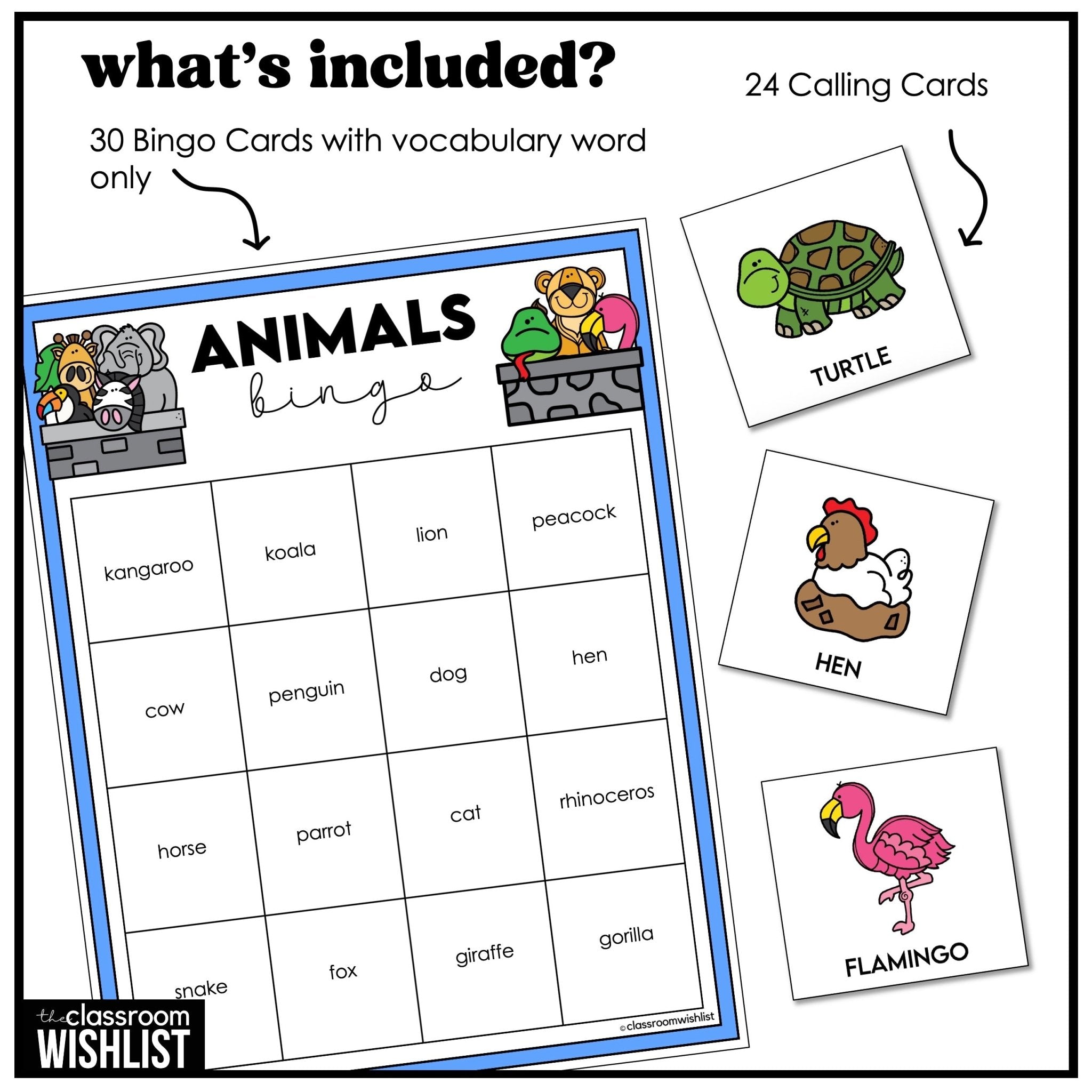 Farm, Zoo & Pet Animal Vocabulary Bingo Game – 3 Ways to Play | ESL, ELL, EFL - Hot Chocolate Teachables