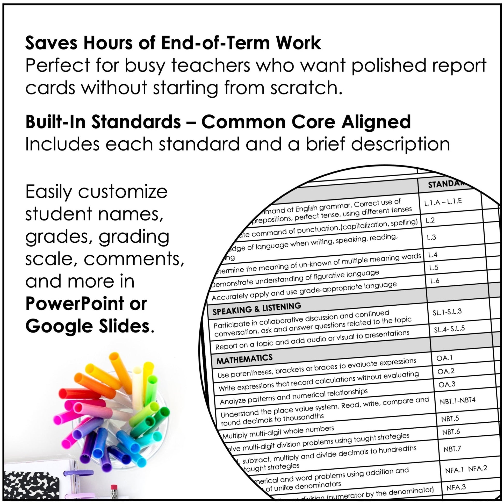 FIFTH Grade Report Card Templates - Editable Standards FIFTH Grade Report Card Templates - Editable Standards