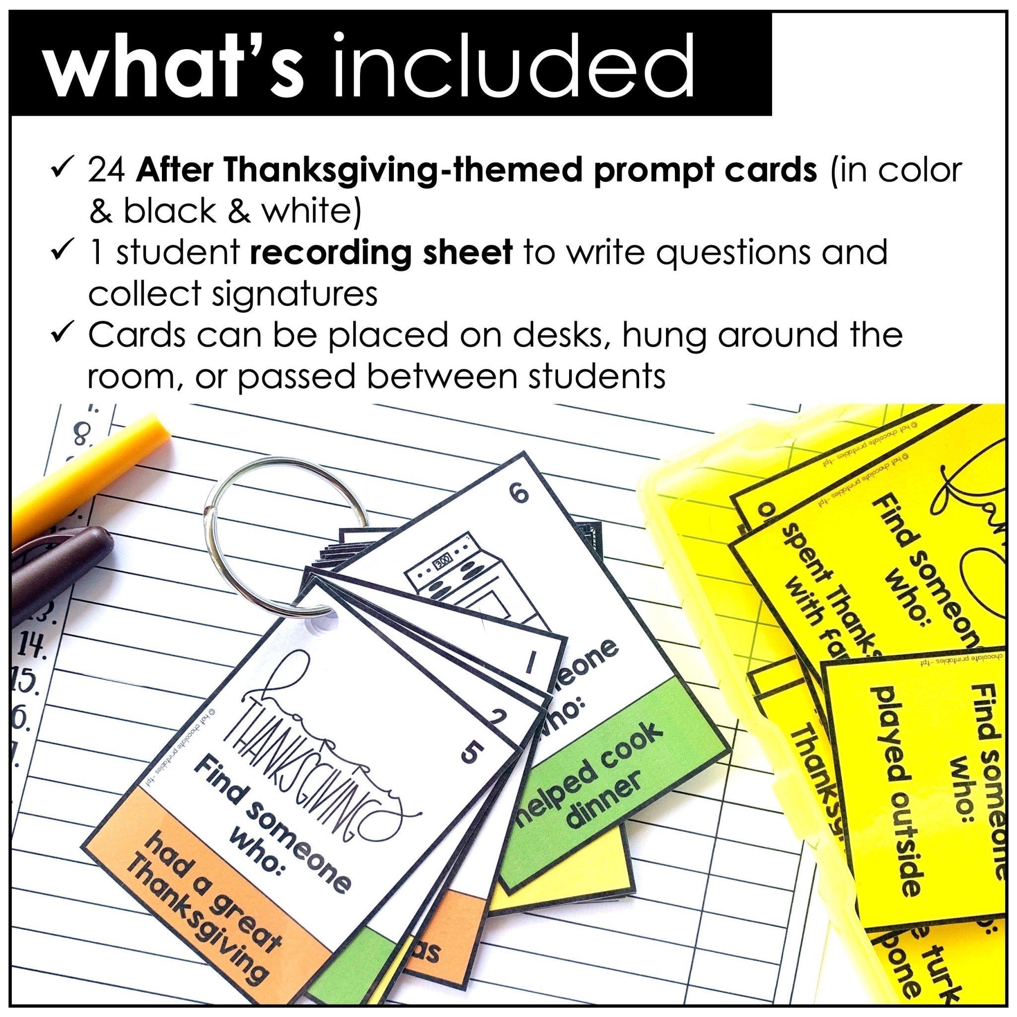 Find Someone Who - After Thanksgiving Break - Past Tense Question Formation - Hot Chocolate Teachables