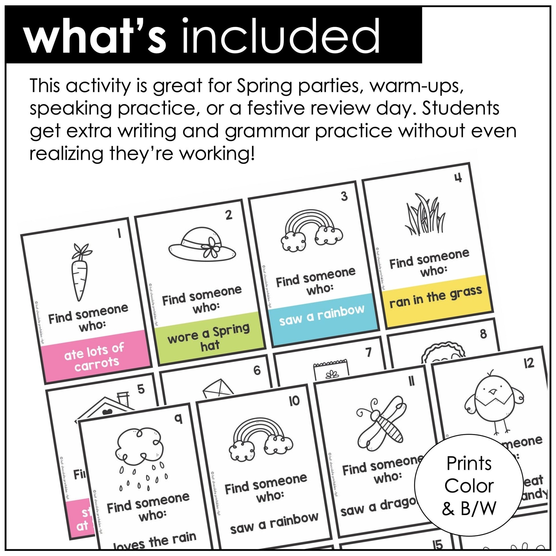 Find Someone Who - Easter / Spring Past Simple Speaking Activity - Hot Chocolate Teachables