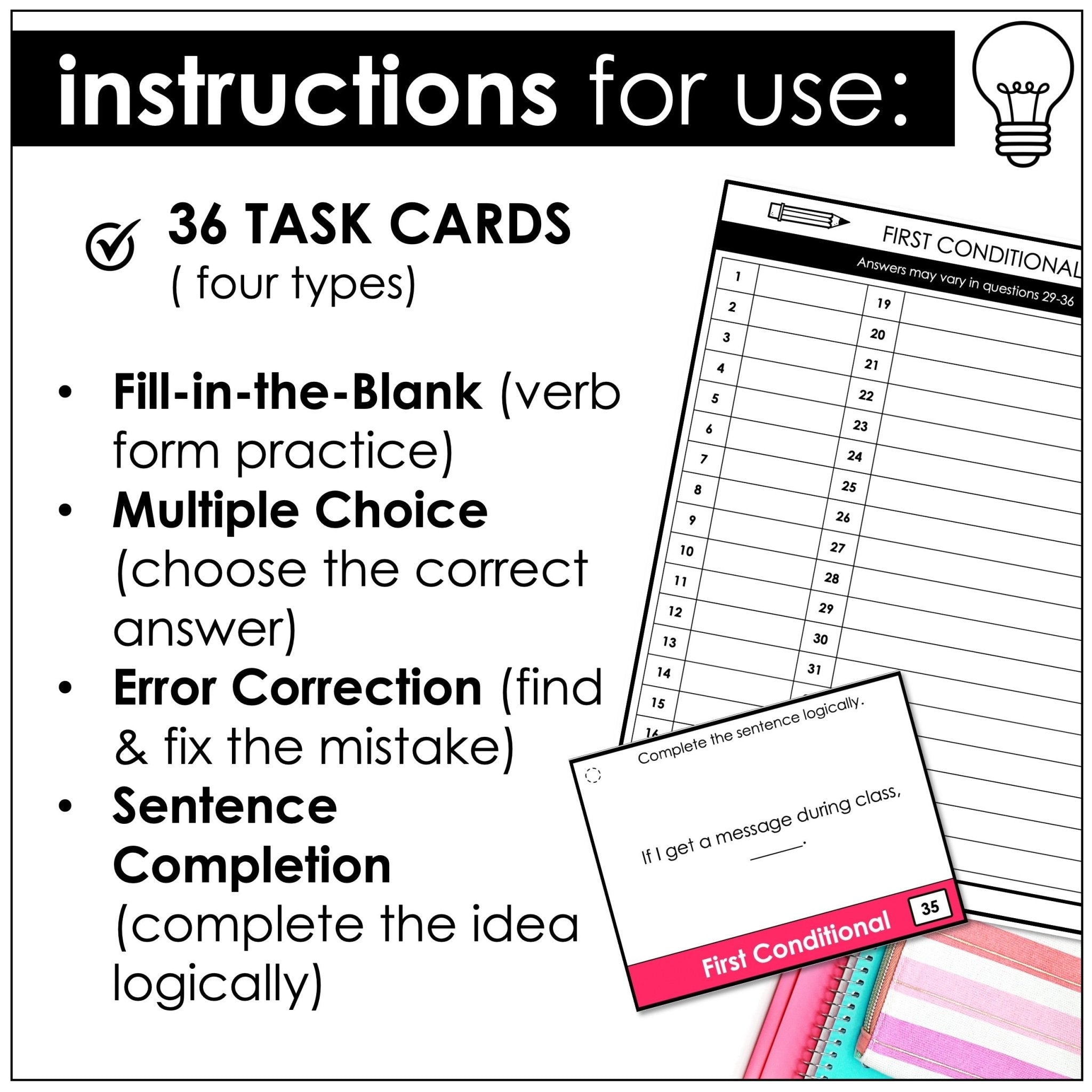 First Conditional Task Cards – If Clauses Grammar Activities (ESL B1–B2) - Hot Chocolate Teachables