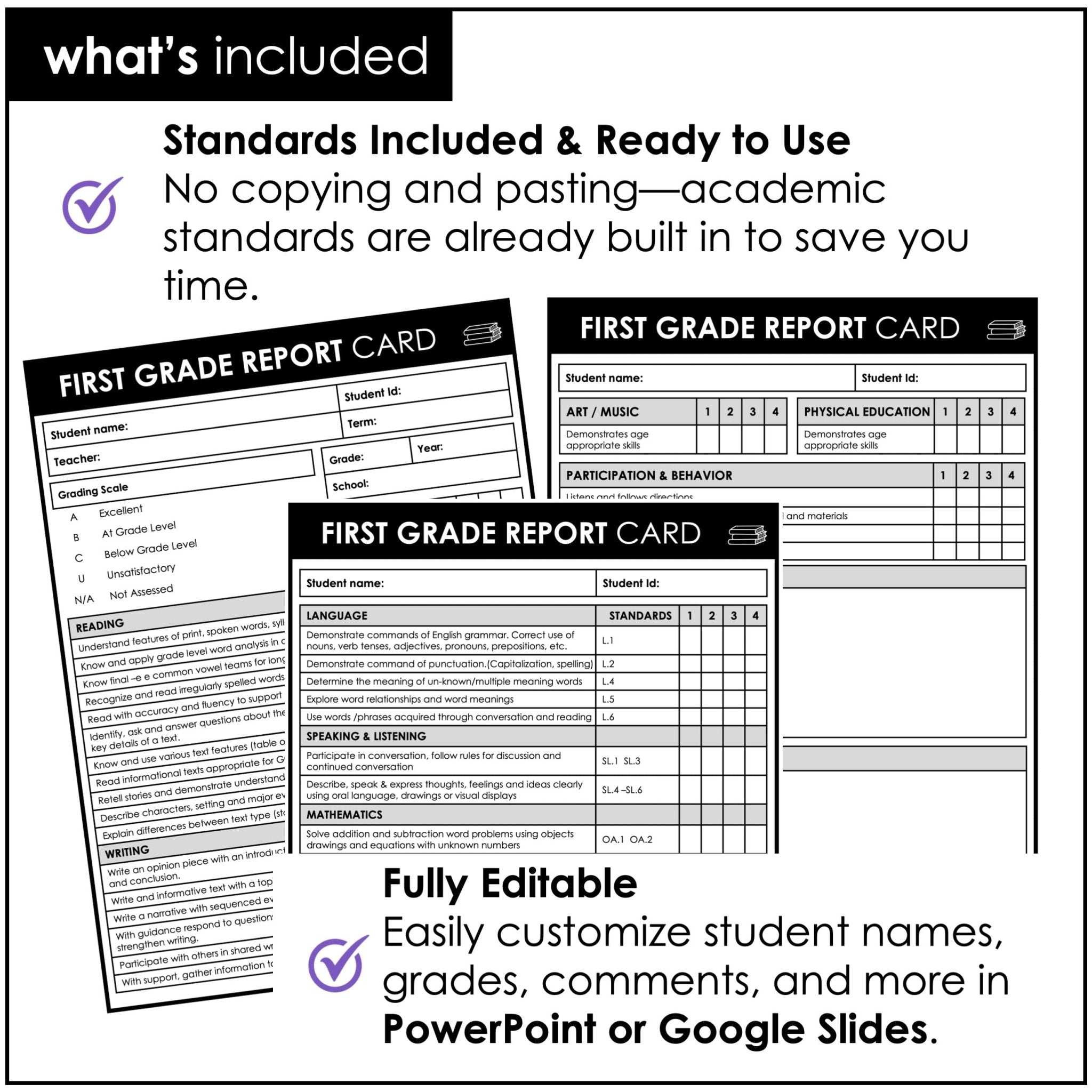 First Grade Editable Report Card Templates with Common Core Aligned Standards First Grade Editable Report Card Templates with Common Core Aligned Standards