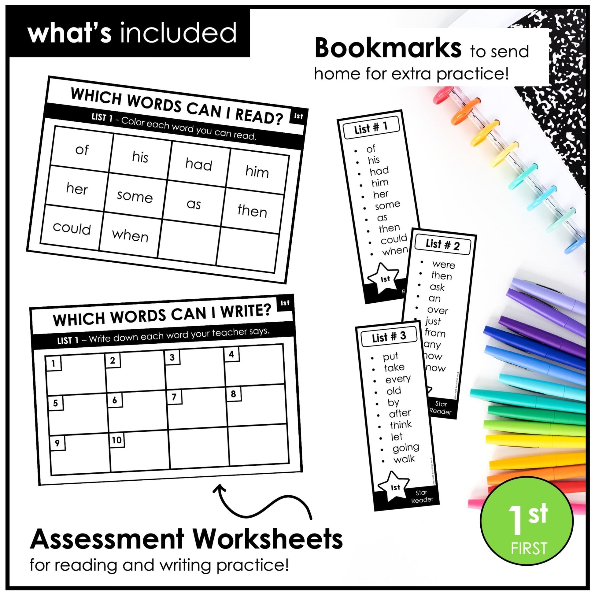 First Grade Sight Word Assessment Pack | Dolch High Frequency Word Progress Monitoring & Evaluation - Hot Chocolate Teachables