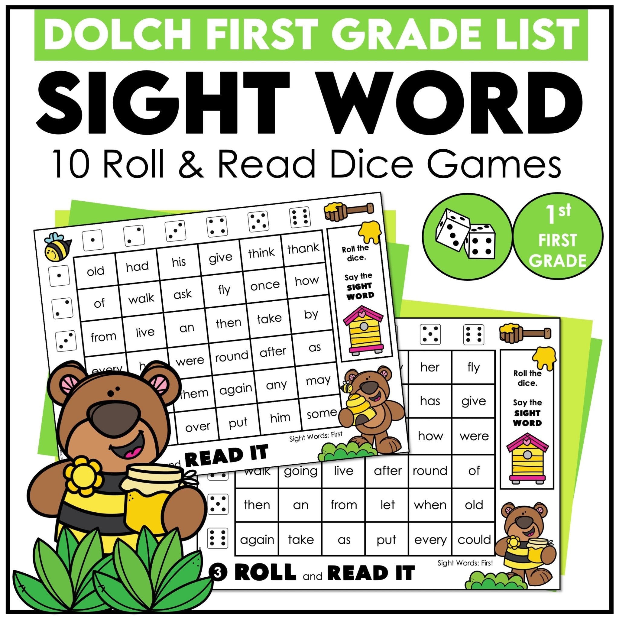 First Grade Sight Words Dice Game - Dolch Sight Word Reading Center Activity - Hot Chocolate Teachables