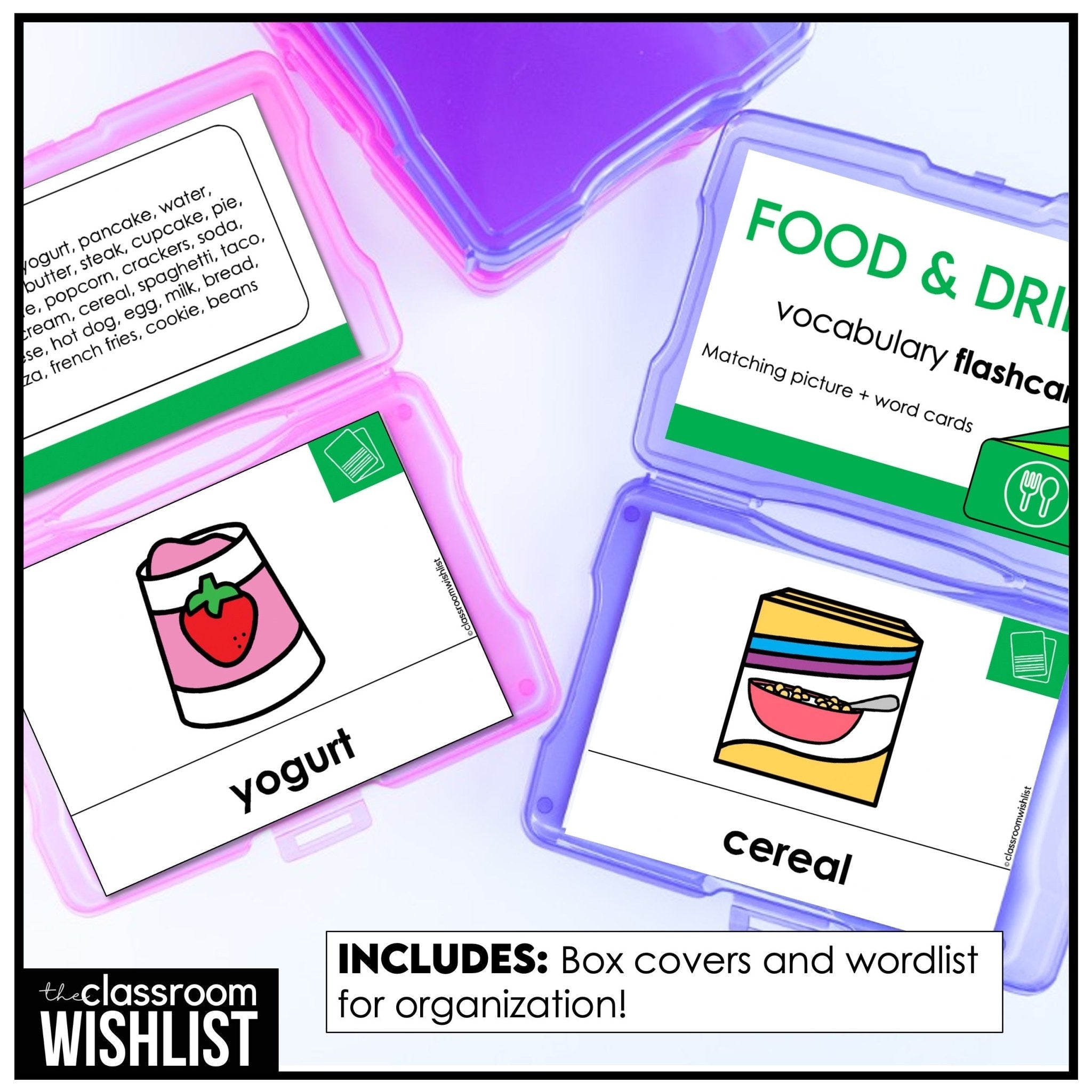 Food & Drinks Vocabulary Flashcards | Digital + Print | Picture Dictionary | ESL - Hot Chocolate Teachables